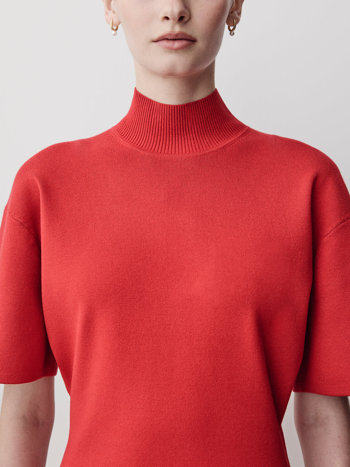Short-Sleeve Mock-Neck Mini Sweater Dress