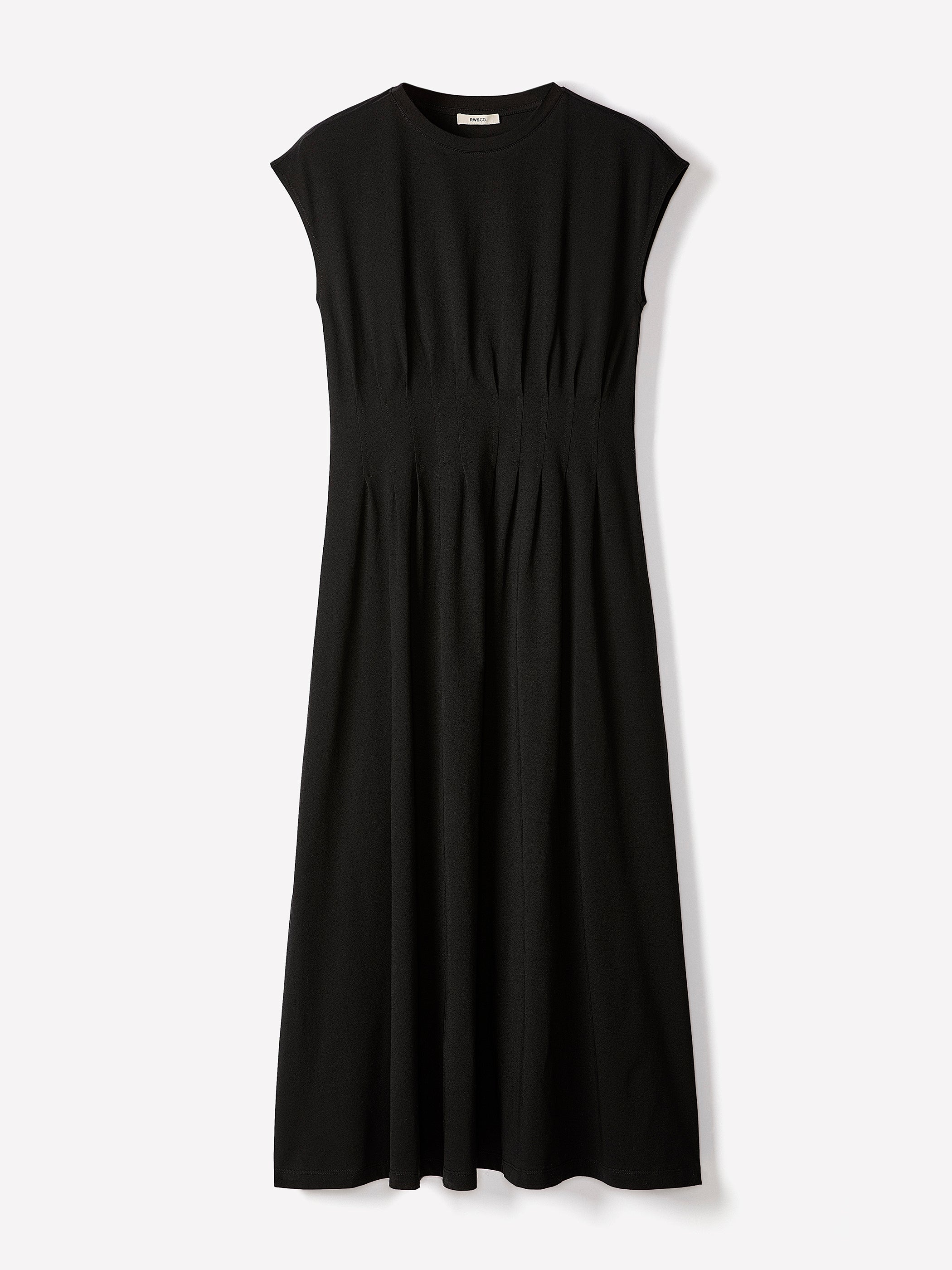 Robe Midi à Nervures à Manches Courtes et Col Rond