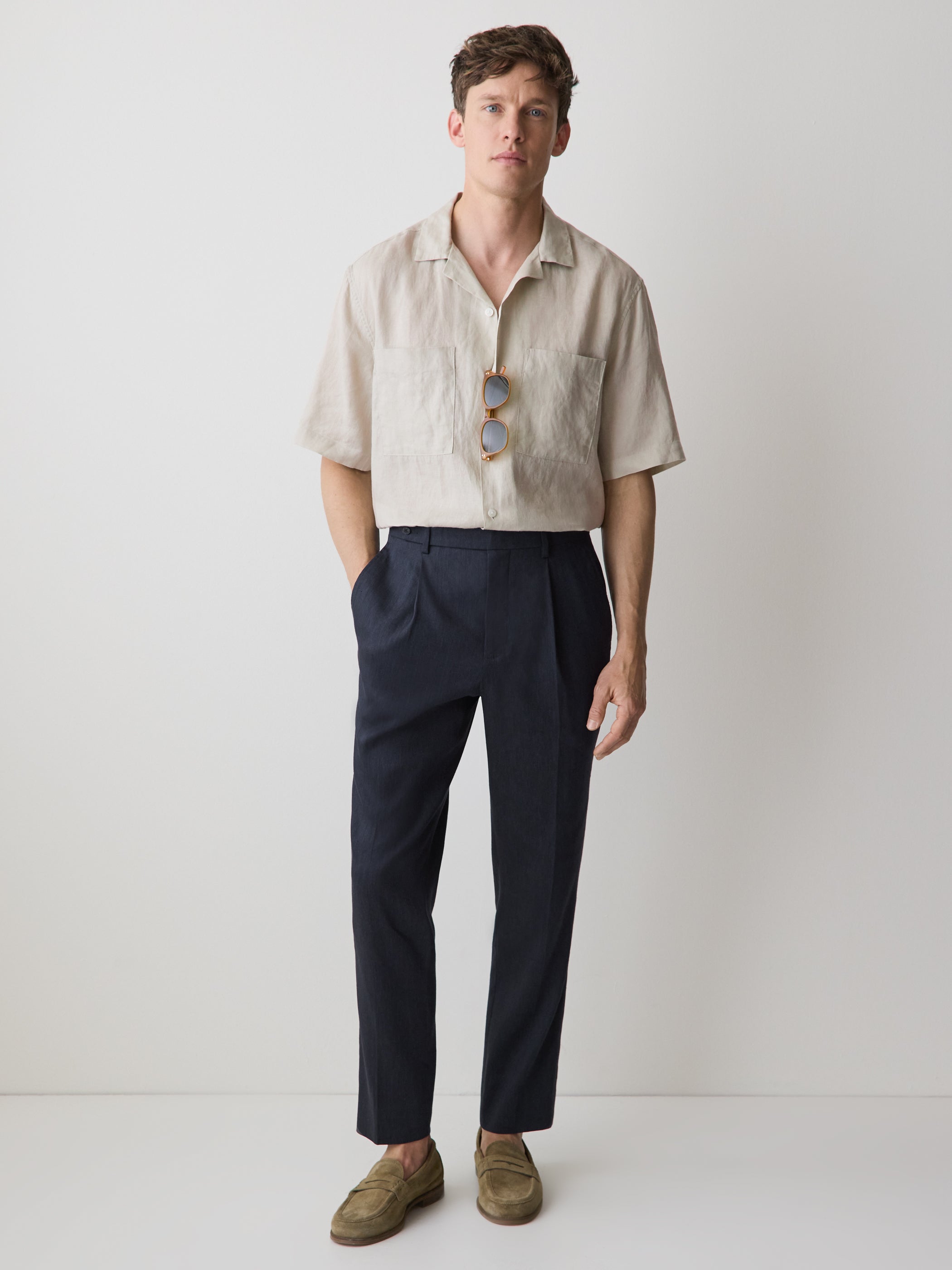 Short-Sleeve Linen Shirt with Camp Collar