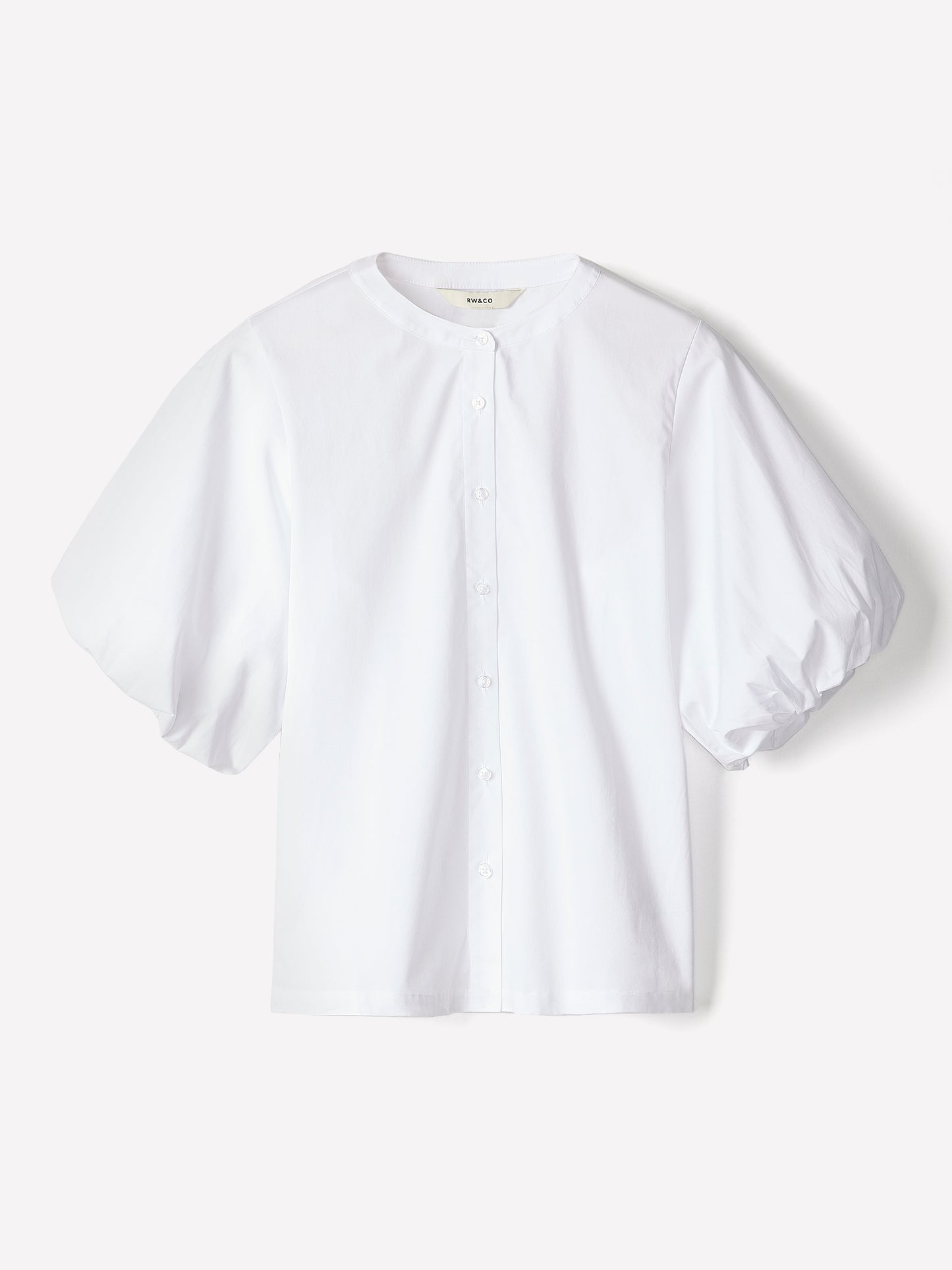 Woven Cotton Blend Balloon Sleeve Blouse