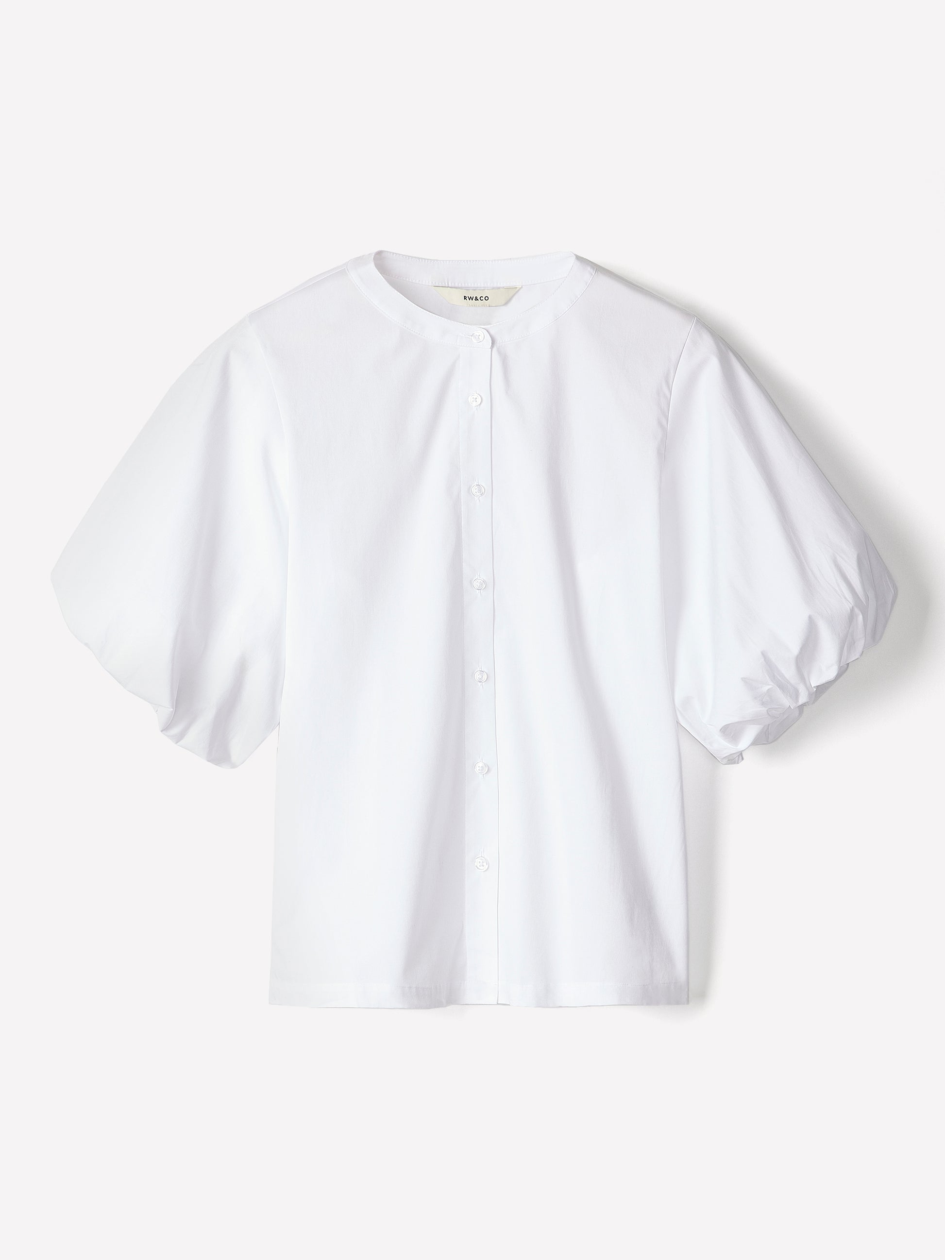 Woven Cotton Blend Balloon Sleeve Blouse