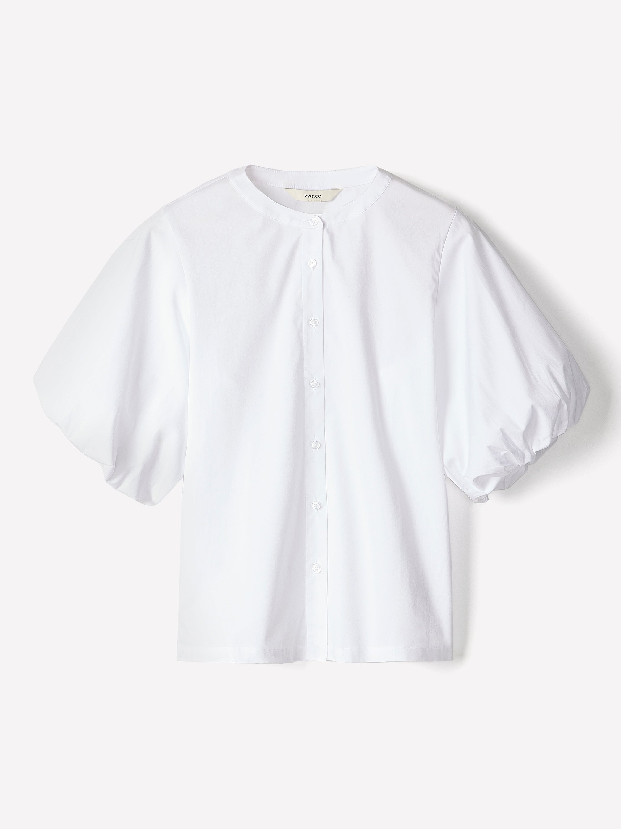 Woven Cotton Blend Balloon Sleeve Blouse