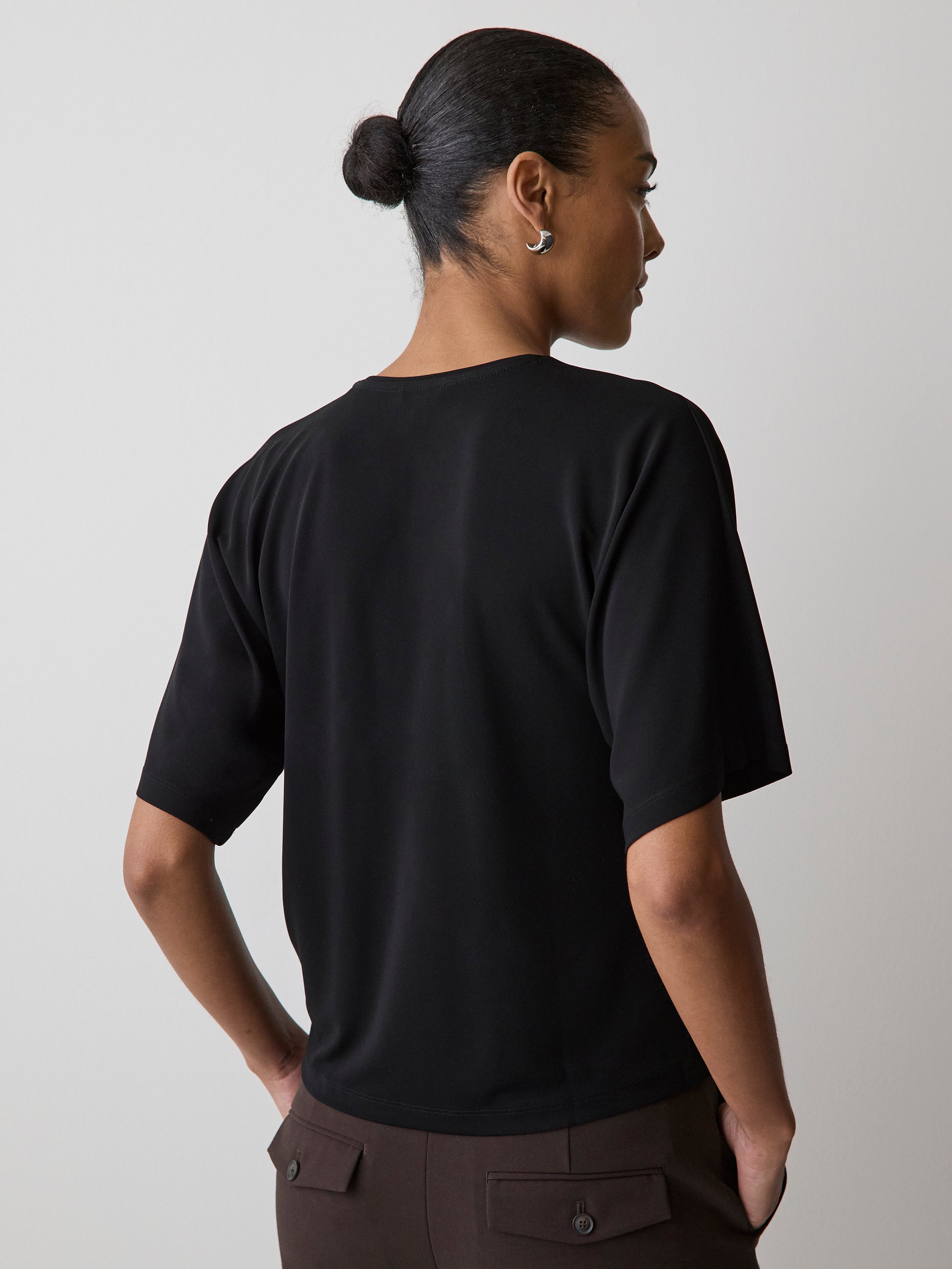 Short-Sleeve Crew-Neck Top with Pleated Detail