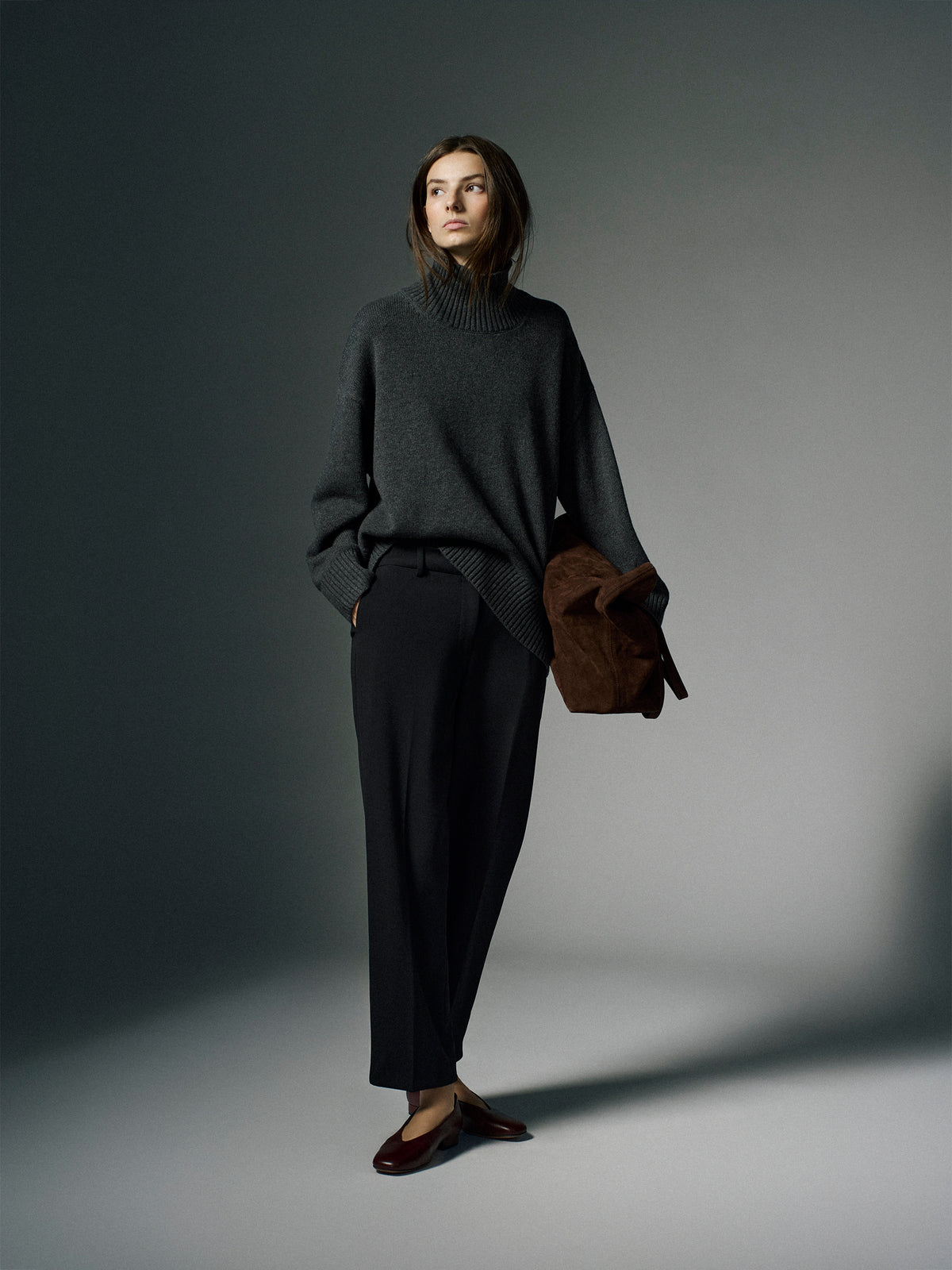 Long-Sleeve Mock-Neck Merino-Blend Sweater