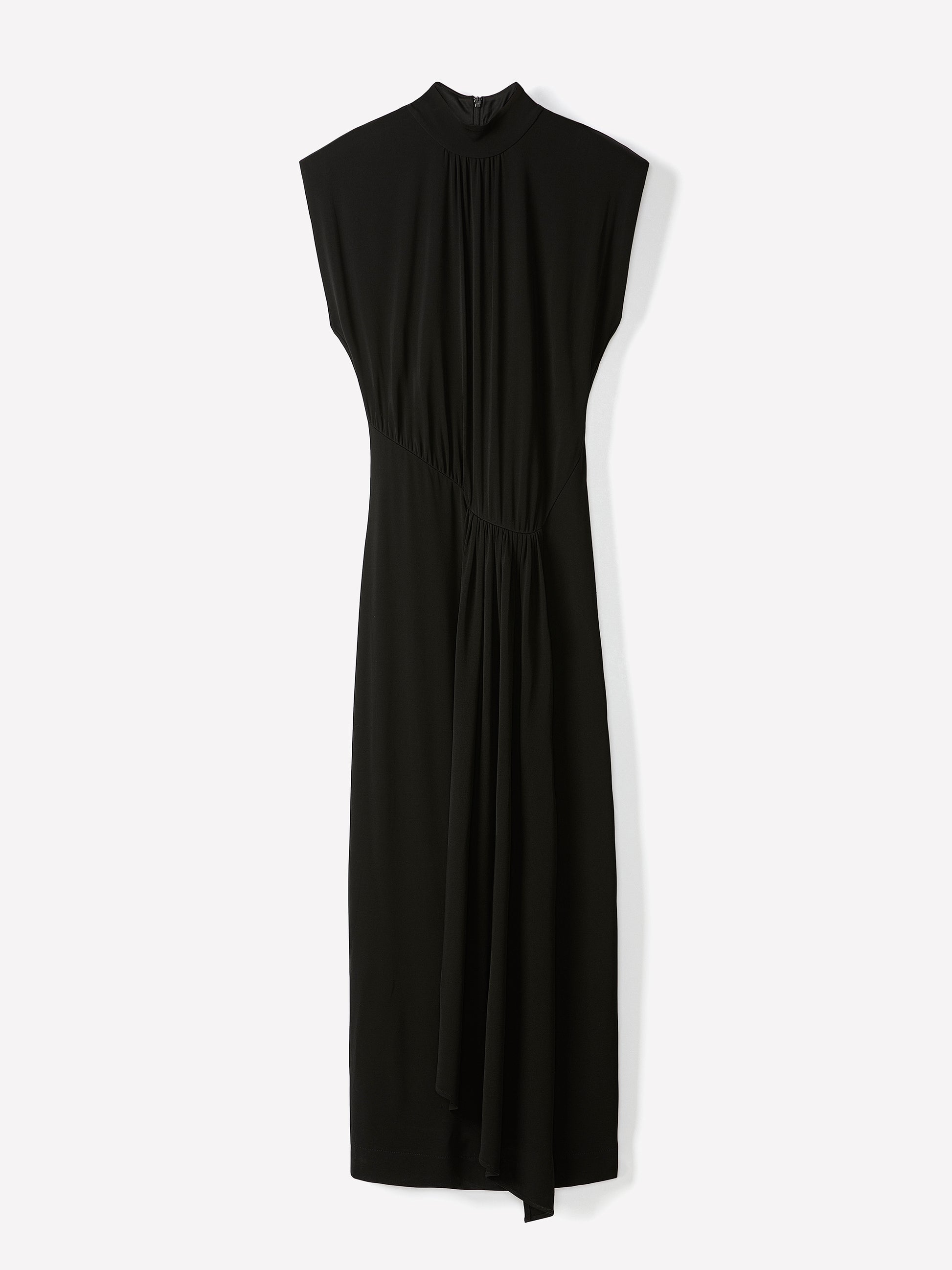 Draped Midi Cocktail Dress with Cascade