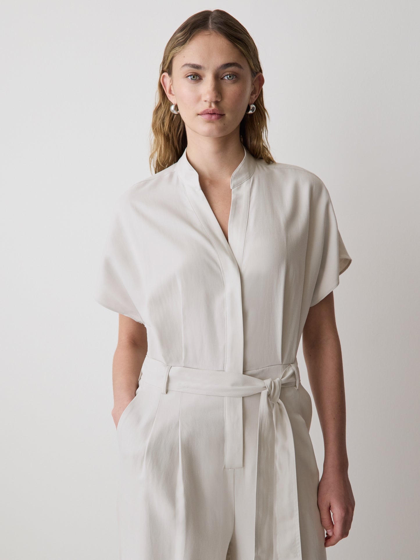 Short-Sleeve Wide-Leg Jumpsuit with Cut-Out Detail