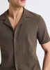 Slim Fit Short-Sleeve Knit Shirt with Camp Collar