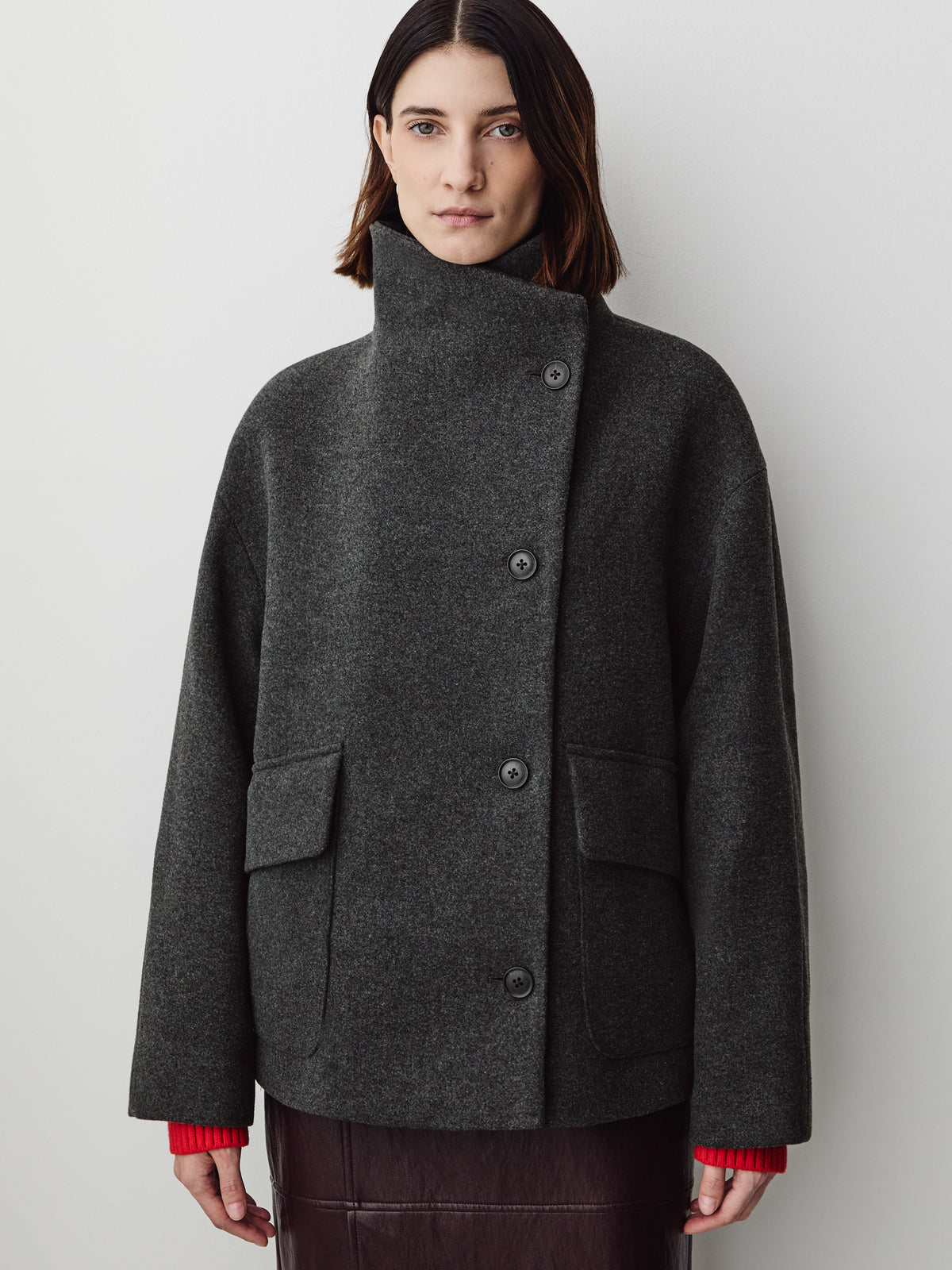 Wool-Blend Funnel-Neck Jacket