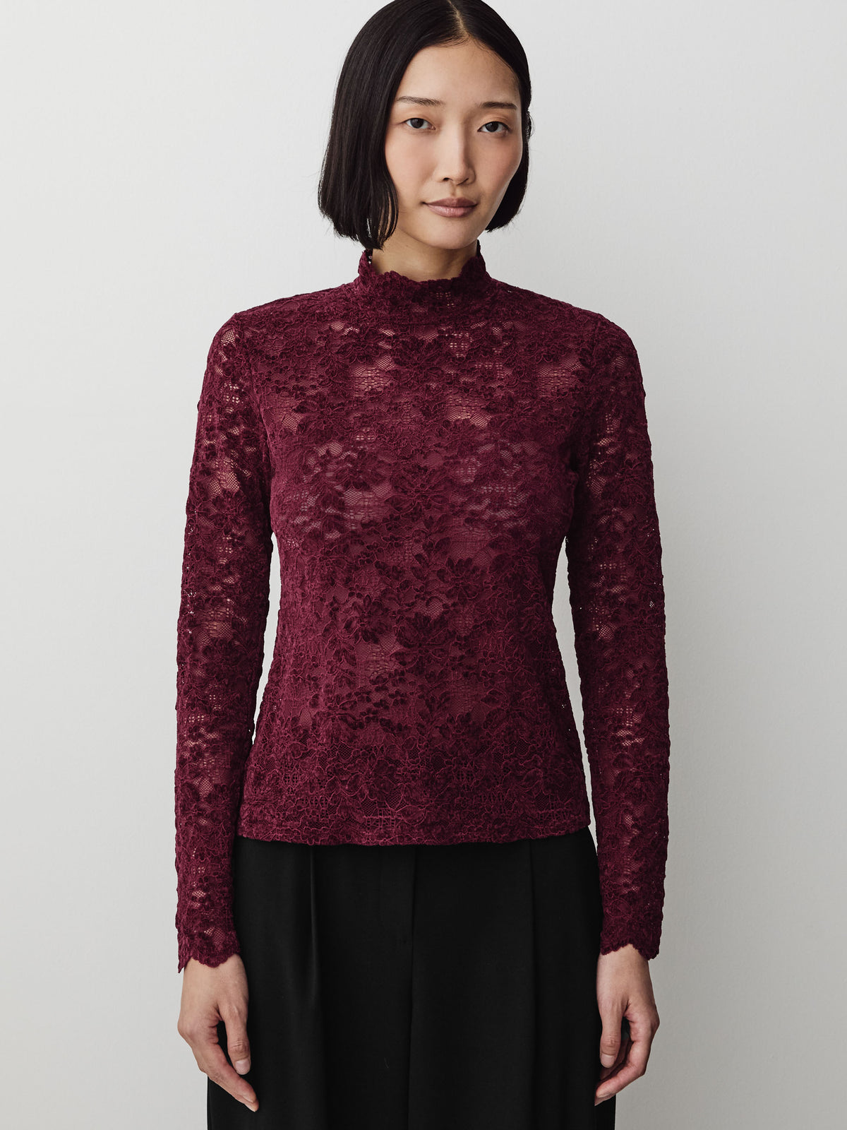 Long-Sleeve Mock-Neck Lace Top