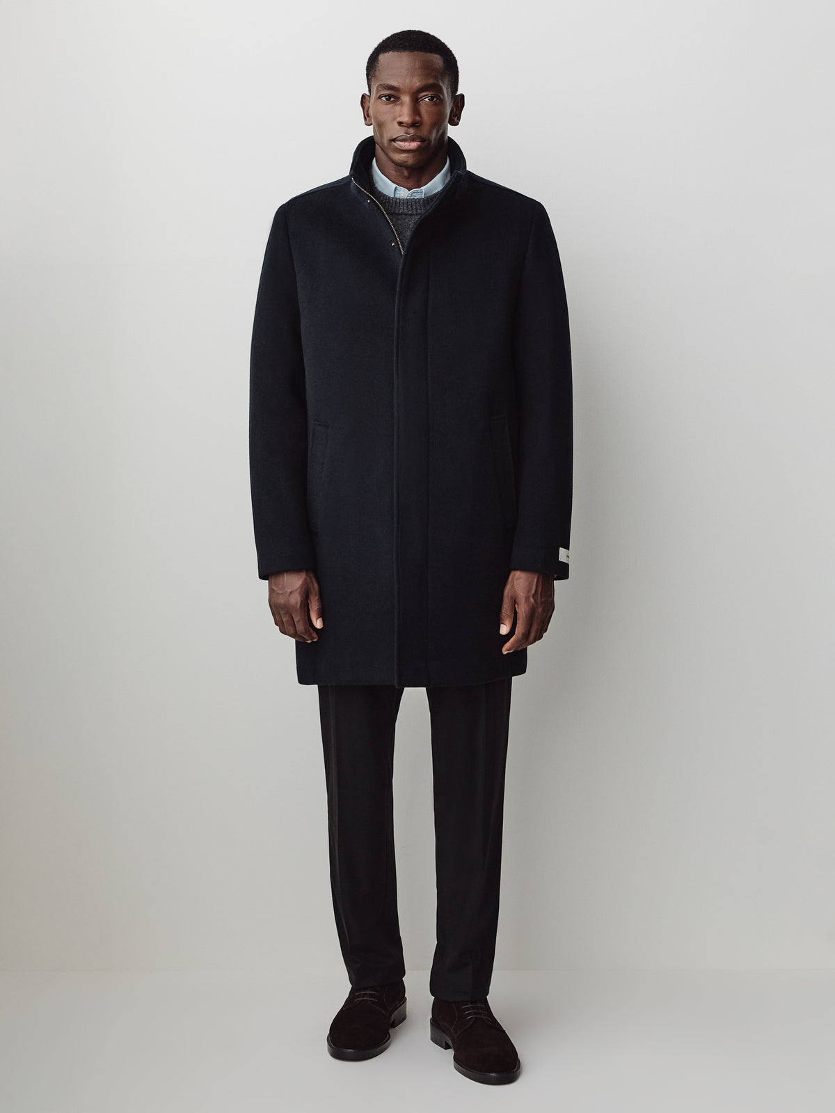 Wool Blend Funnel Topcoat for Men