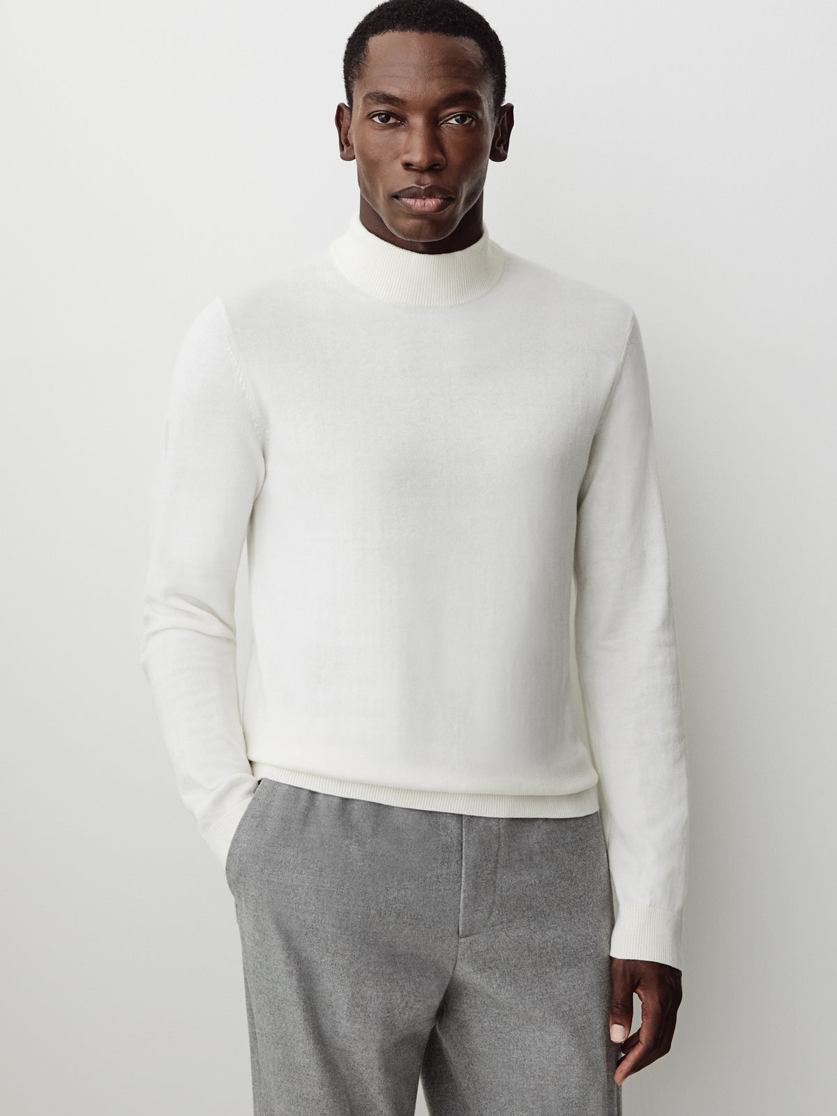 Long Sleeve Mock Neck Pullover Sweater Cotton Blend