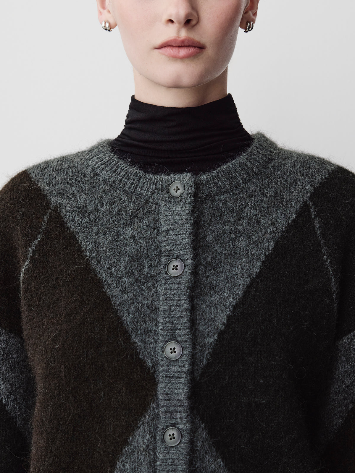 Knit Cardigan with Argyle Pattern, Wool Blend