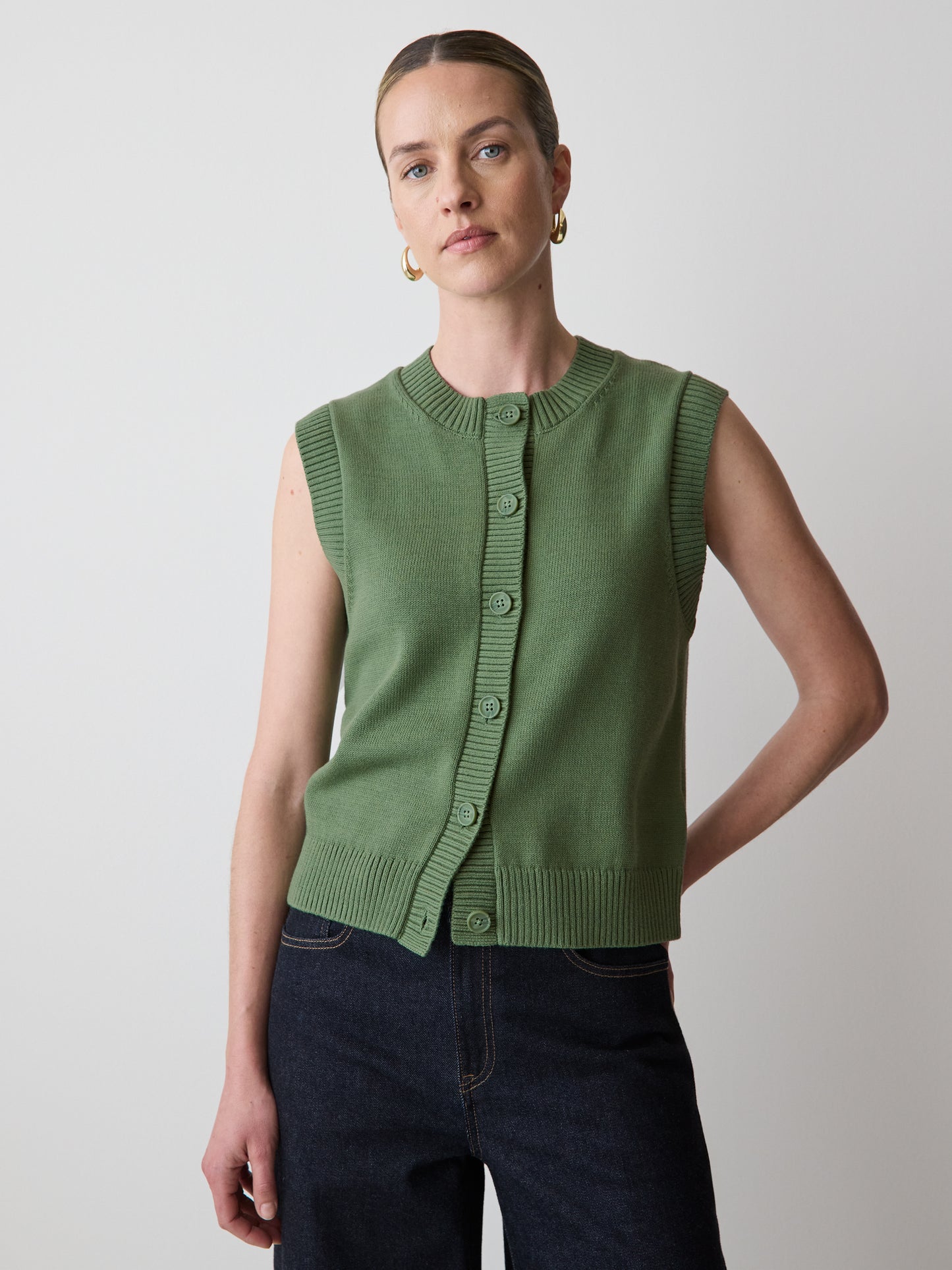 Veste en Tricot Sans Manches à Col Rond