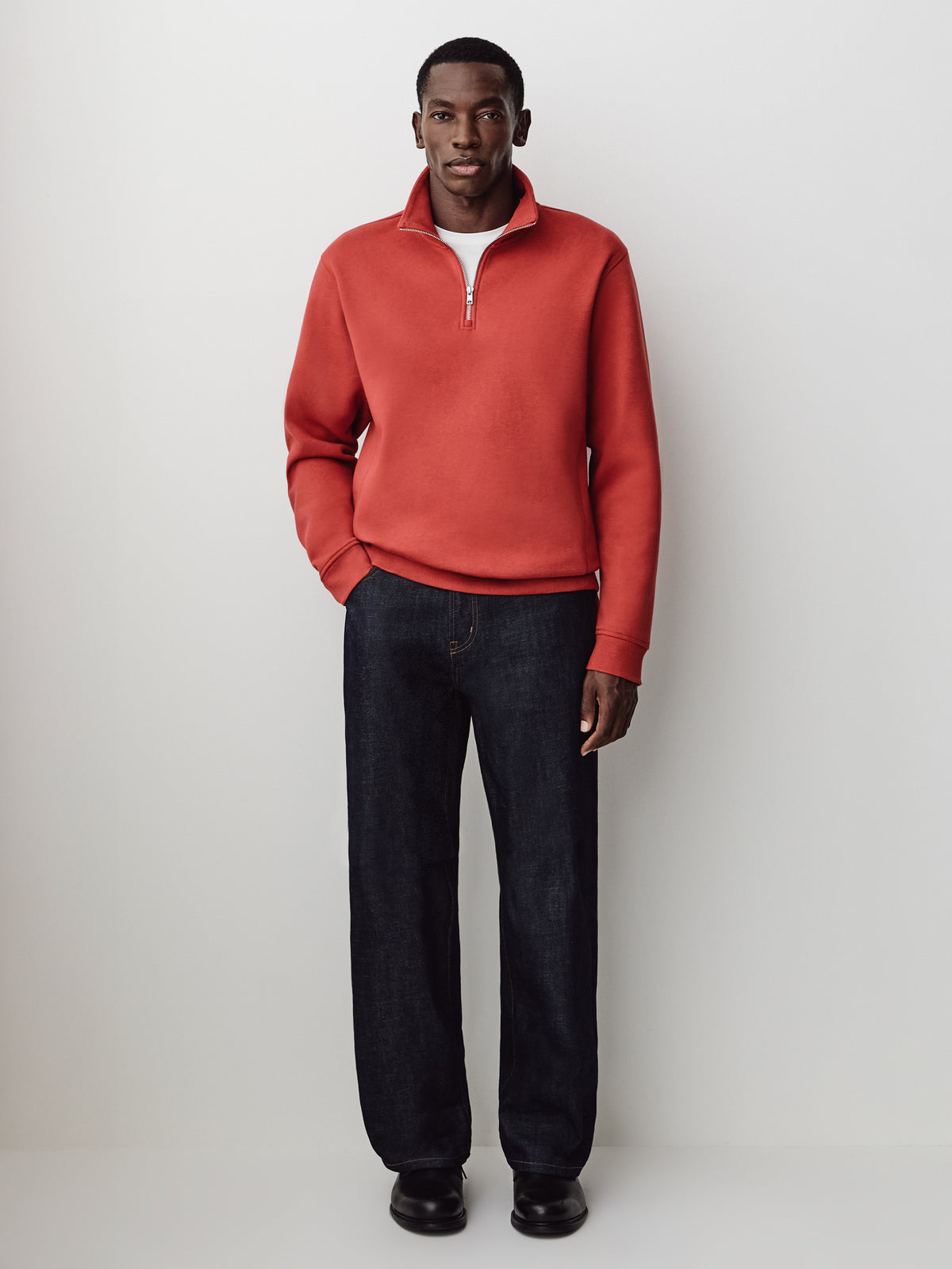 Long-Sleeve Half-Zip Mock-Neck Sweater