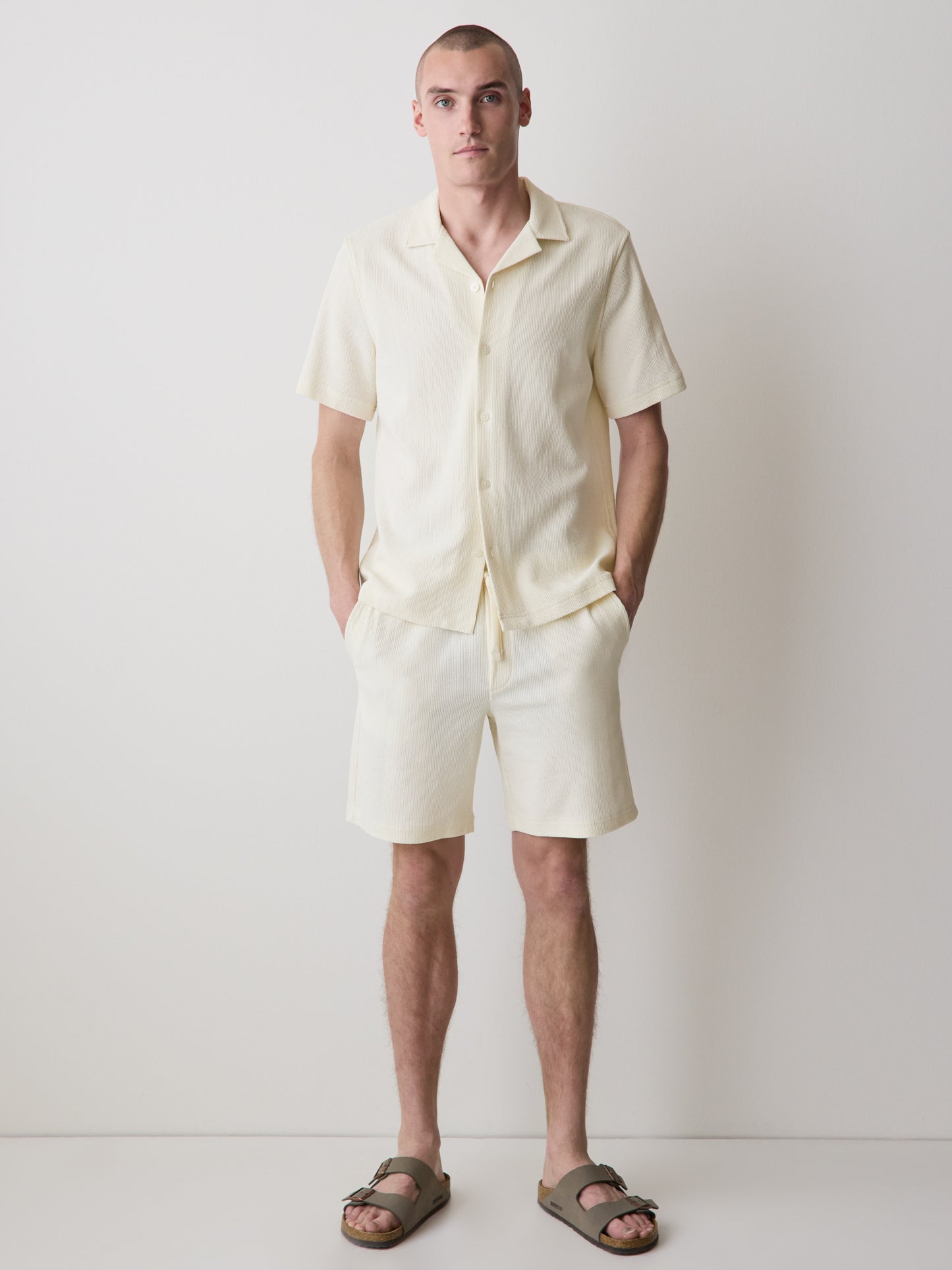 Mens Knit Textured Cotton Blend Shorts