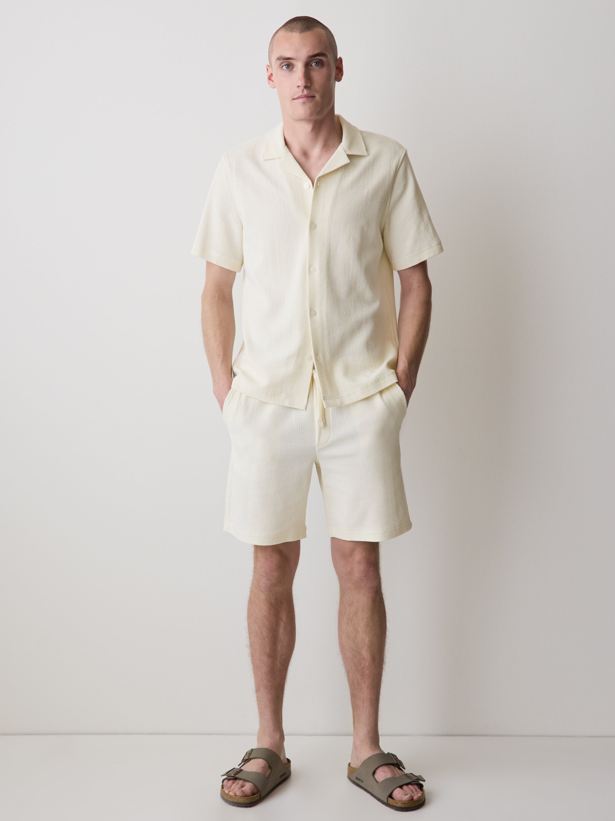 Mens Knit Textured Cotton Blend Shorts