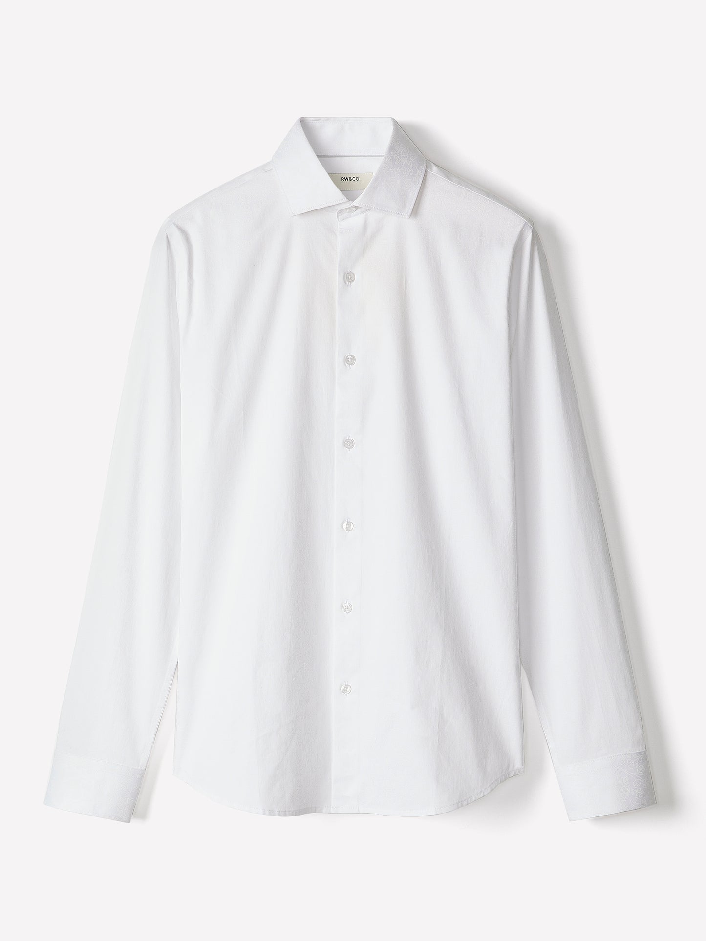 White Slim-Fit Dress Shirt with Geo Pattern