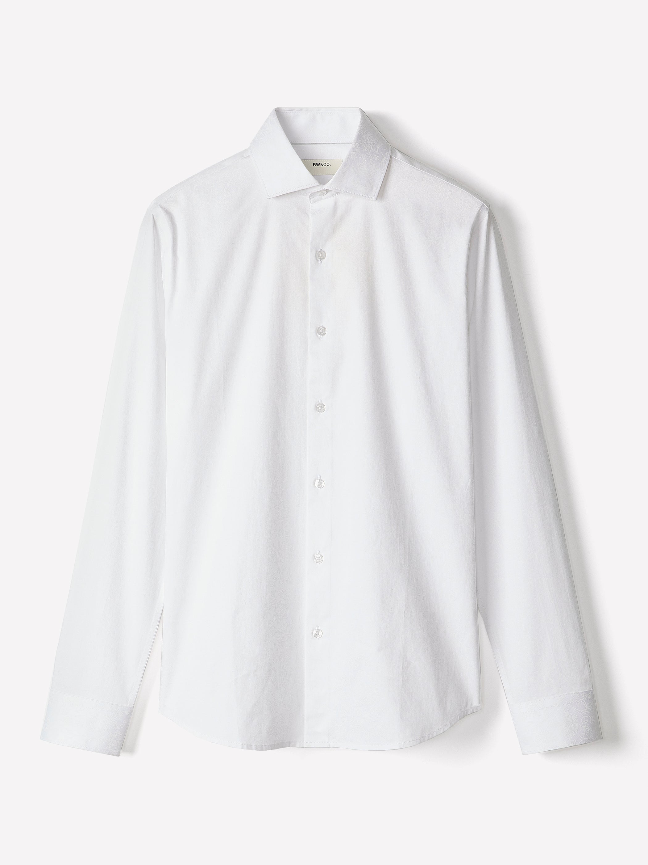 White Slim-Fit Dress Shirt with Geo Pattern