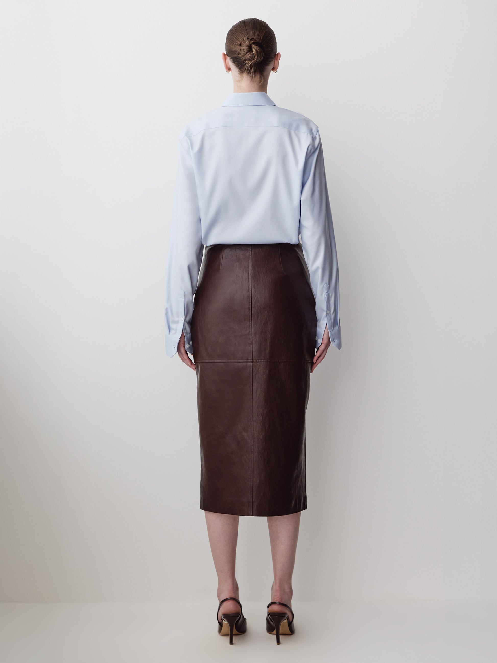 Woven High Rise Stretch PU Coated Skirt