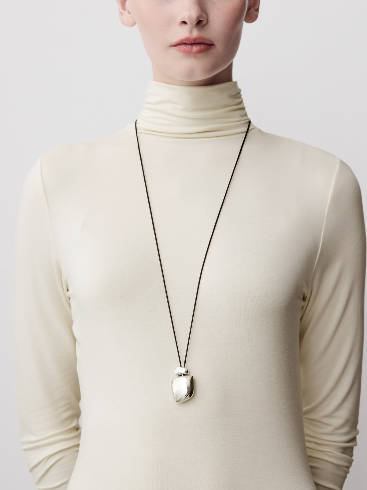 Long Cord Necklace With Sculptural Pendant