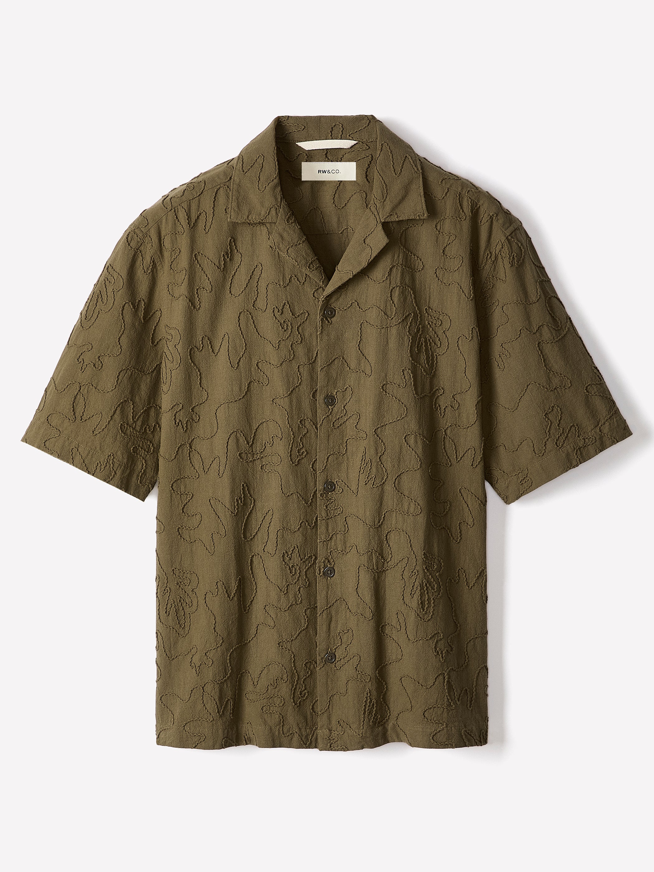 Short-Sleeve Camp-Collar Shirt with Embroidered Details