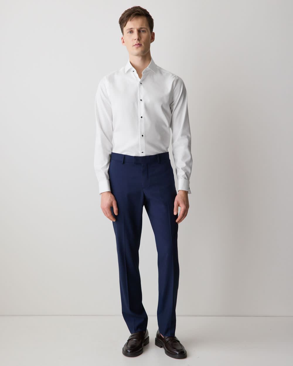 Chemise Tuxedo Blanche à Coupe Ajustée à Manchettes Françaises