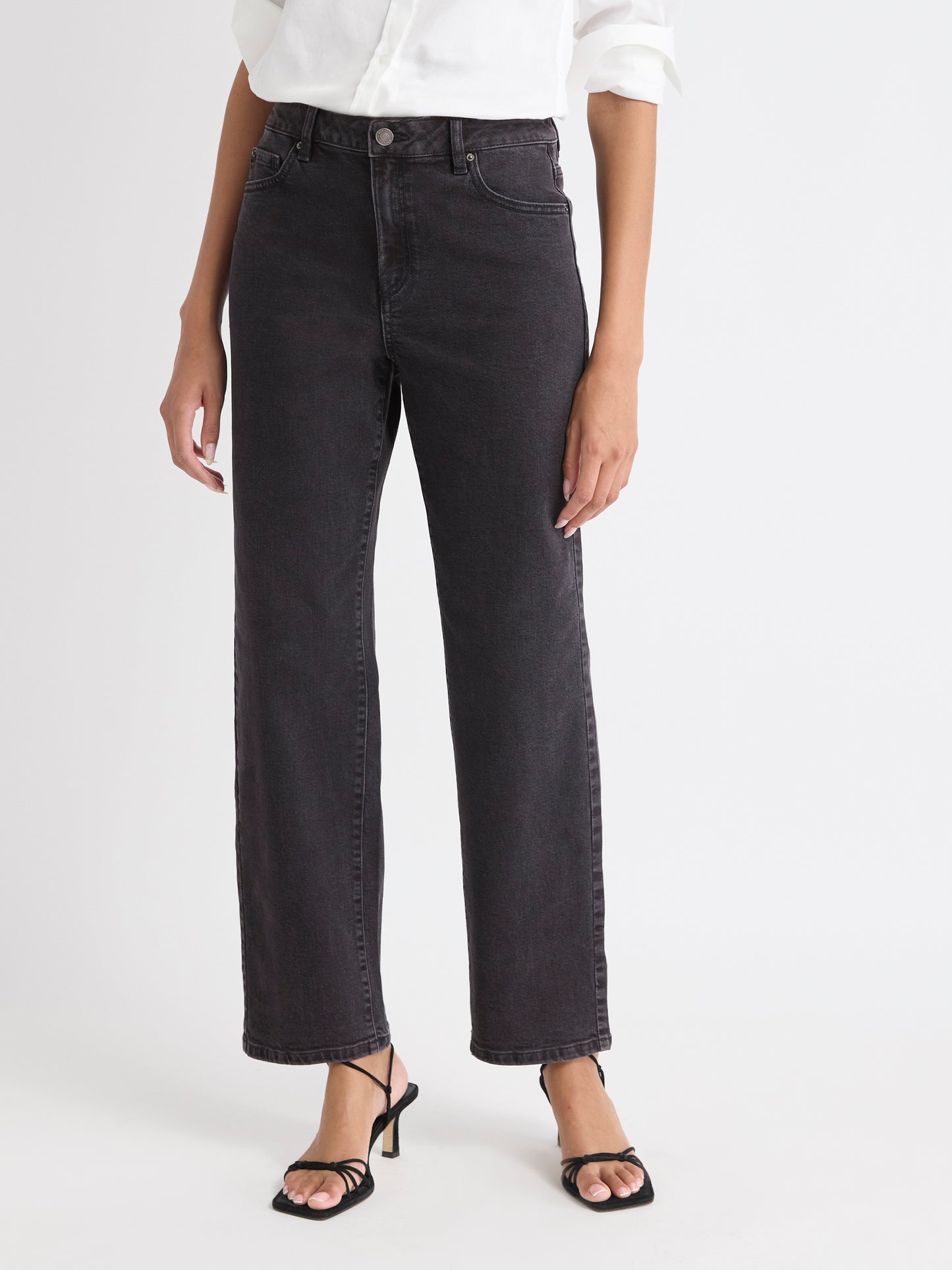 Dark Grey High-Rise Straight-Leg Jeans