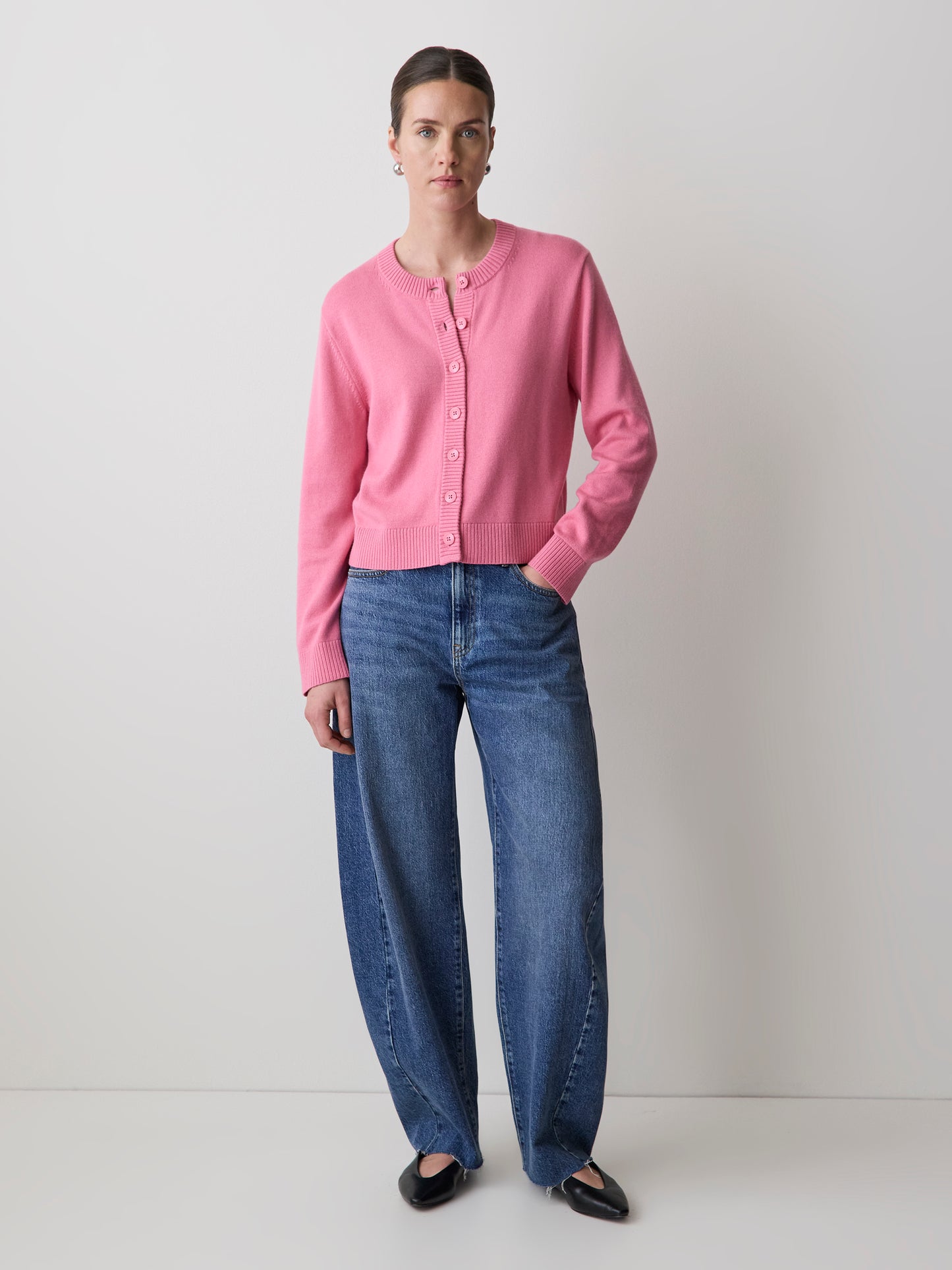 Wool-Blend Long-Sleeve Crew-Neck Cardigan