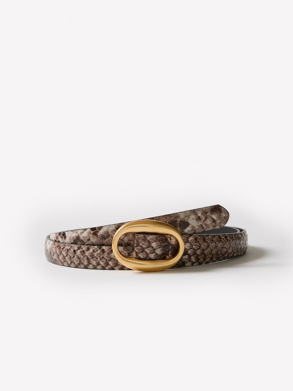 Leather Skinny Belt With Oval Buckle