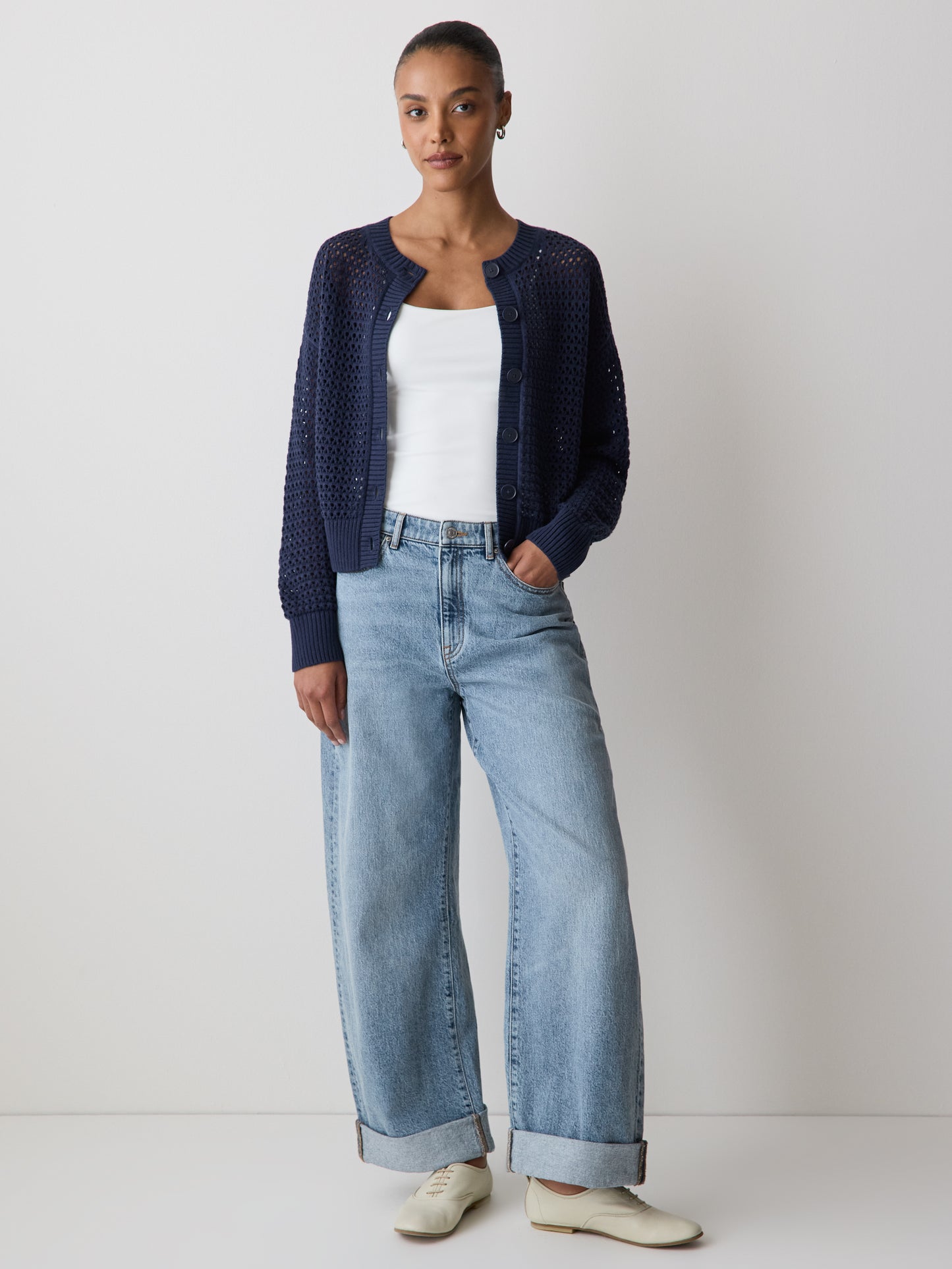 Long-Sleeve Open-Stitch Cardigan