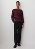 Ladies Knit Sweater Cinched Waist Boat Neck Cotton Blend