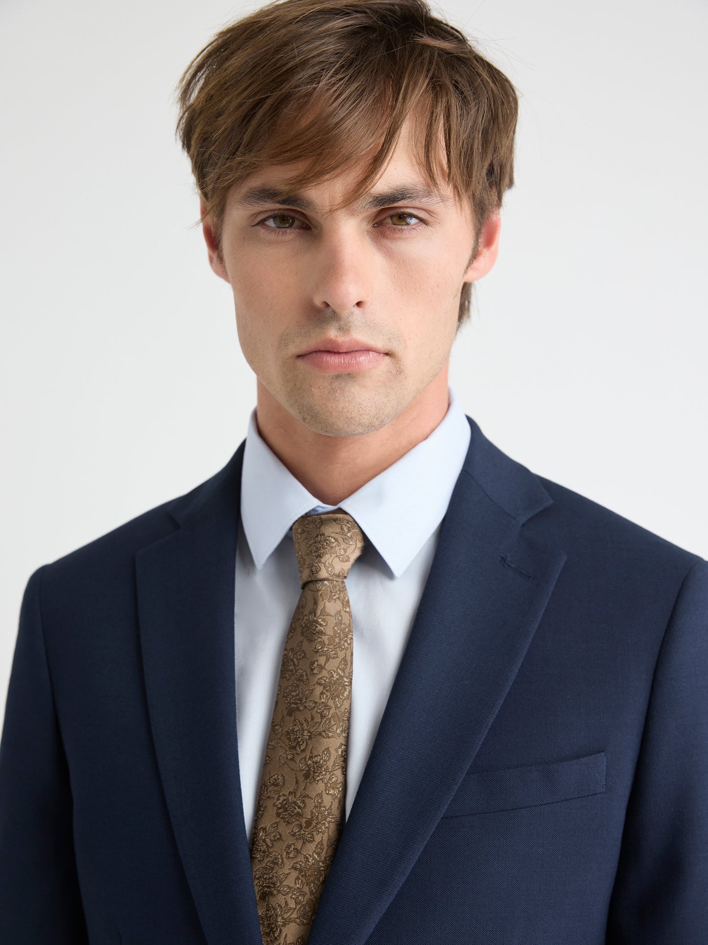 Taupe Skinny Tie with Floral Pattern