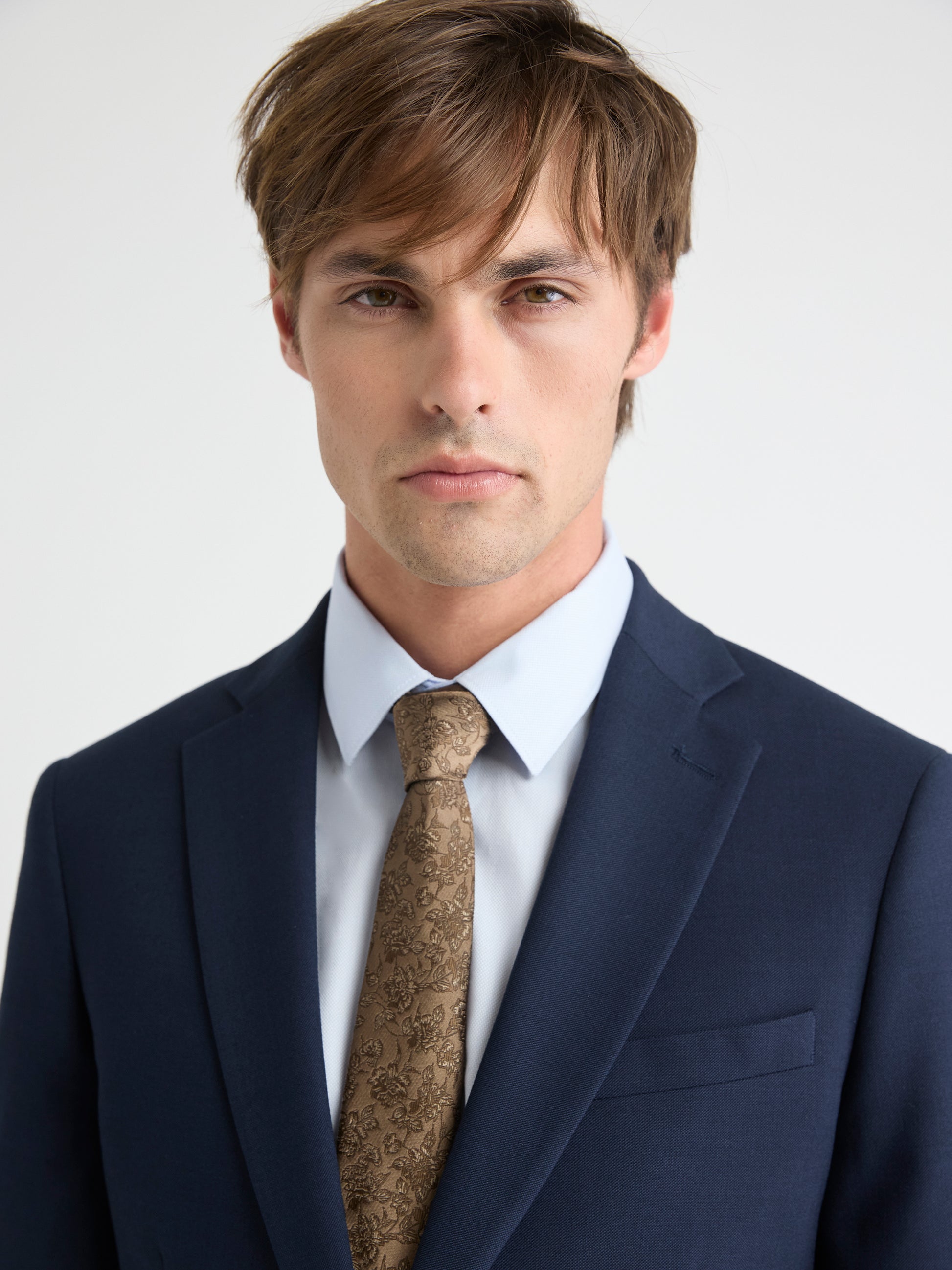 Taupe Skinny Tie with Floral Pattern