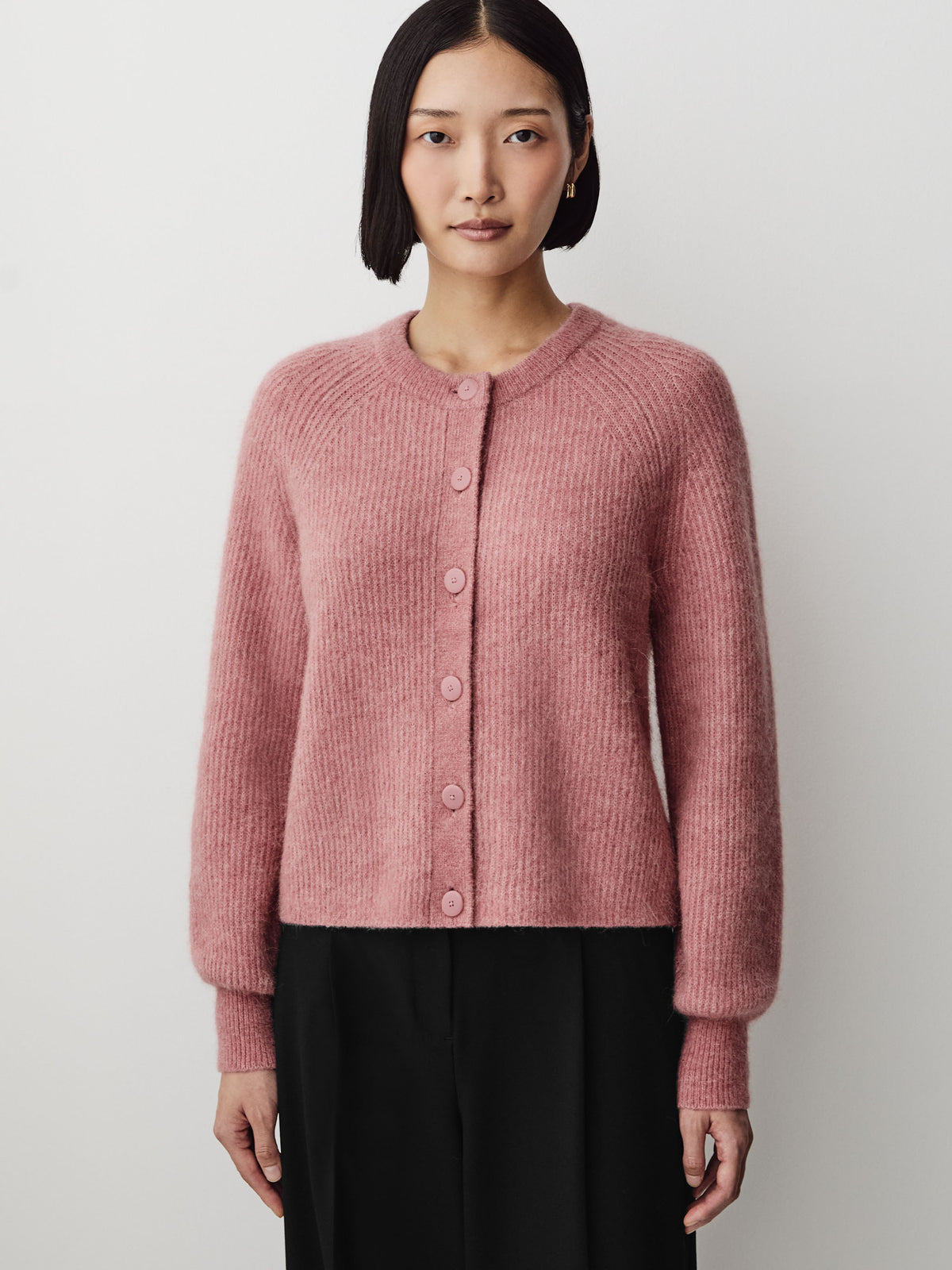 Wool-Blend Long-Sleeve Crew-Neck Cardigan