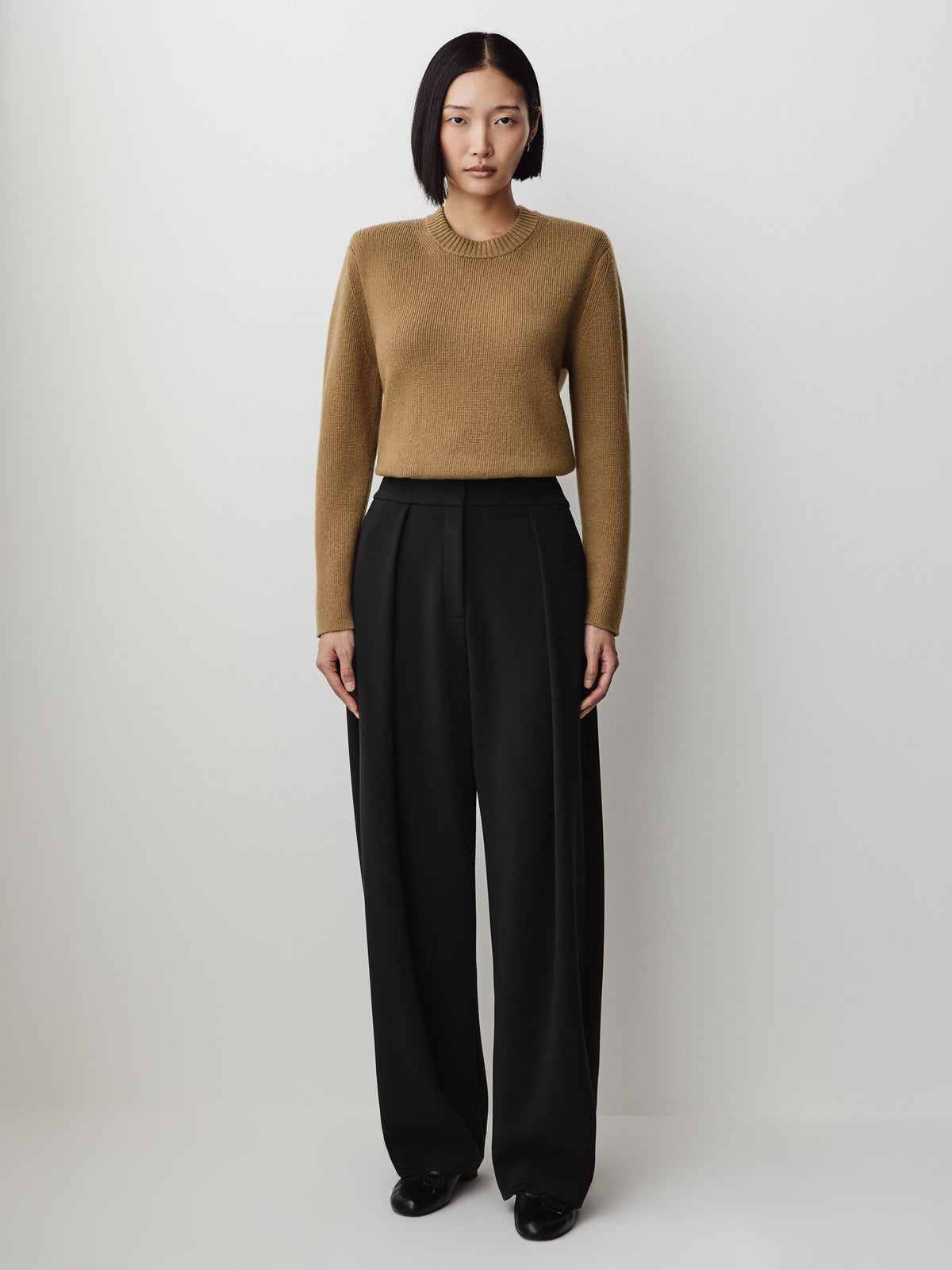 Long-Sleeve Crew-Neck Merino-Wool Sweater with Shoulder Pads