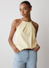Woven Linen Blend Halter Top with Pleats
