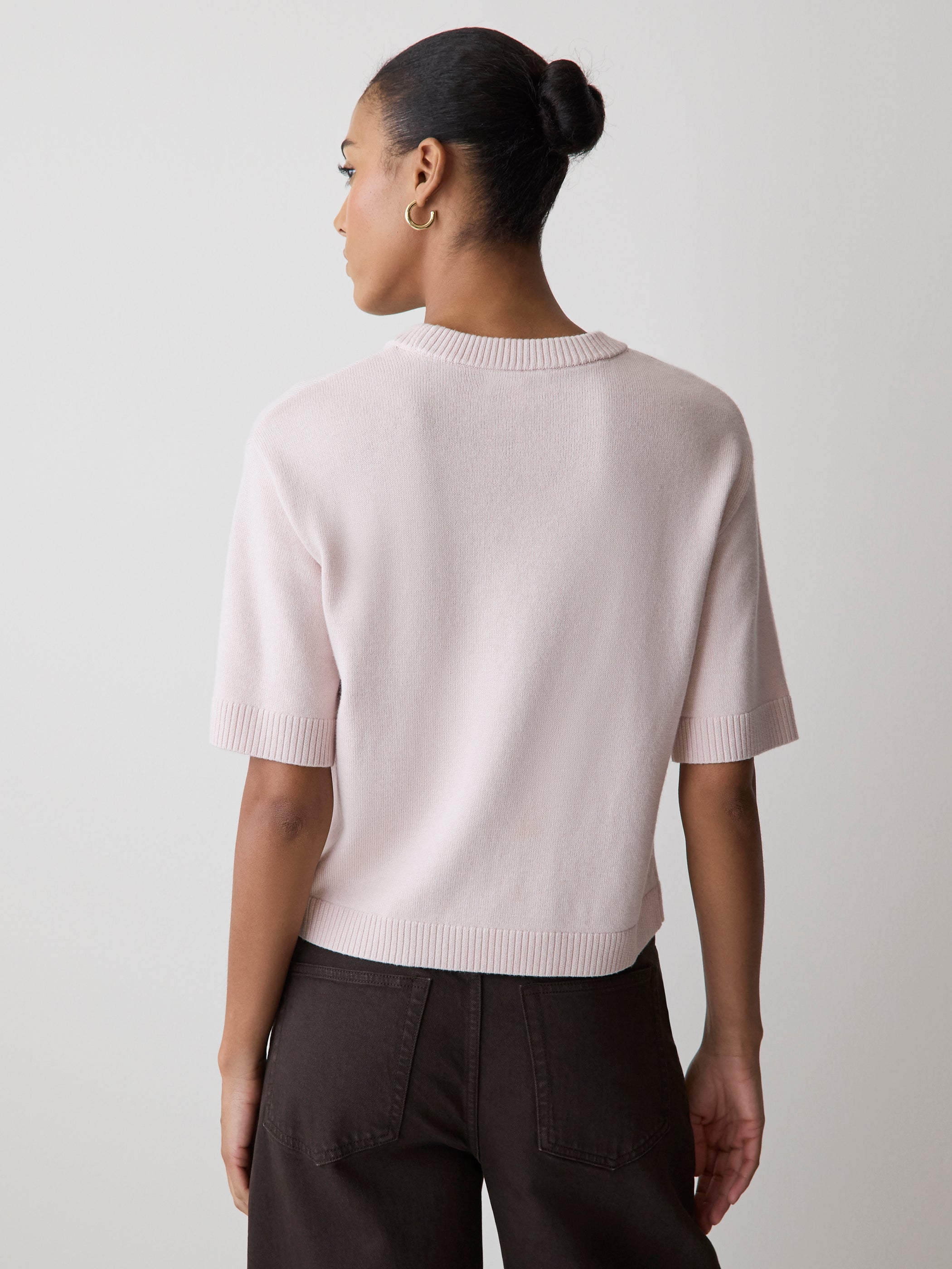 Pull en Laine à Manches Courtes et Col Rond