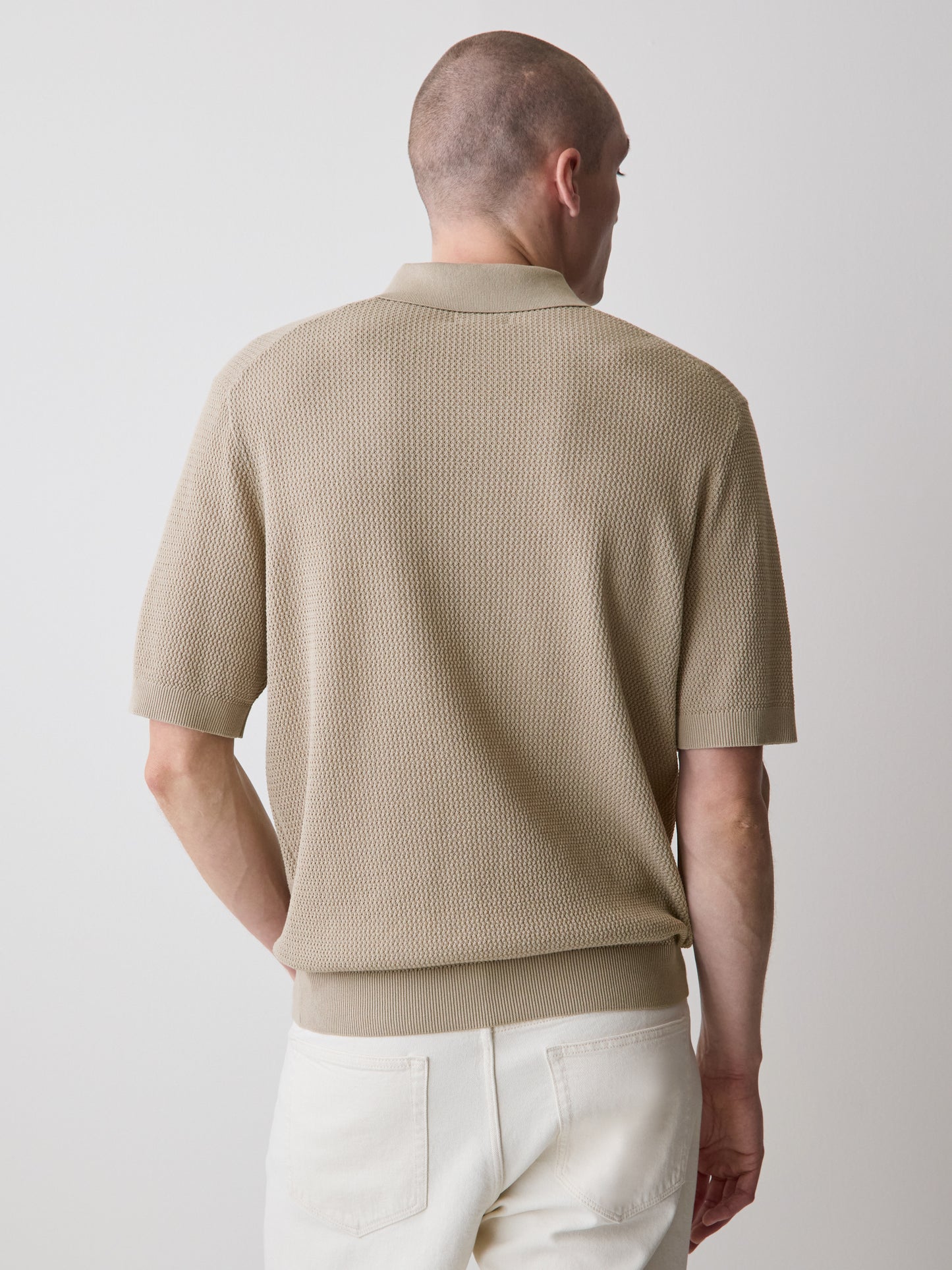 Textured Short-Sleeve Polo Sweater