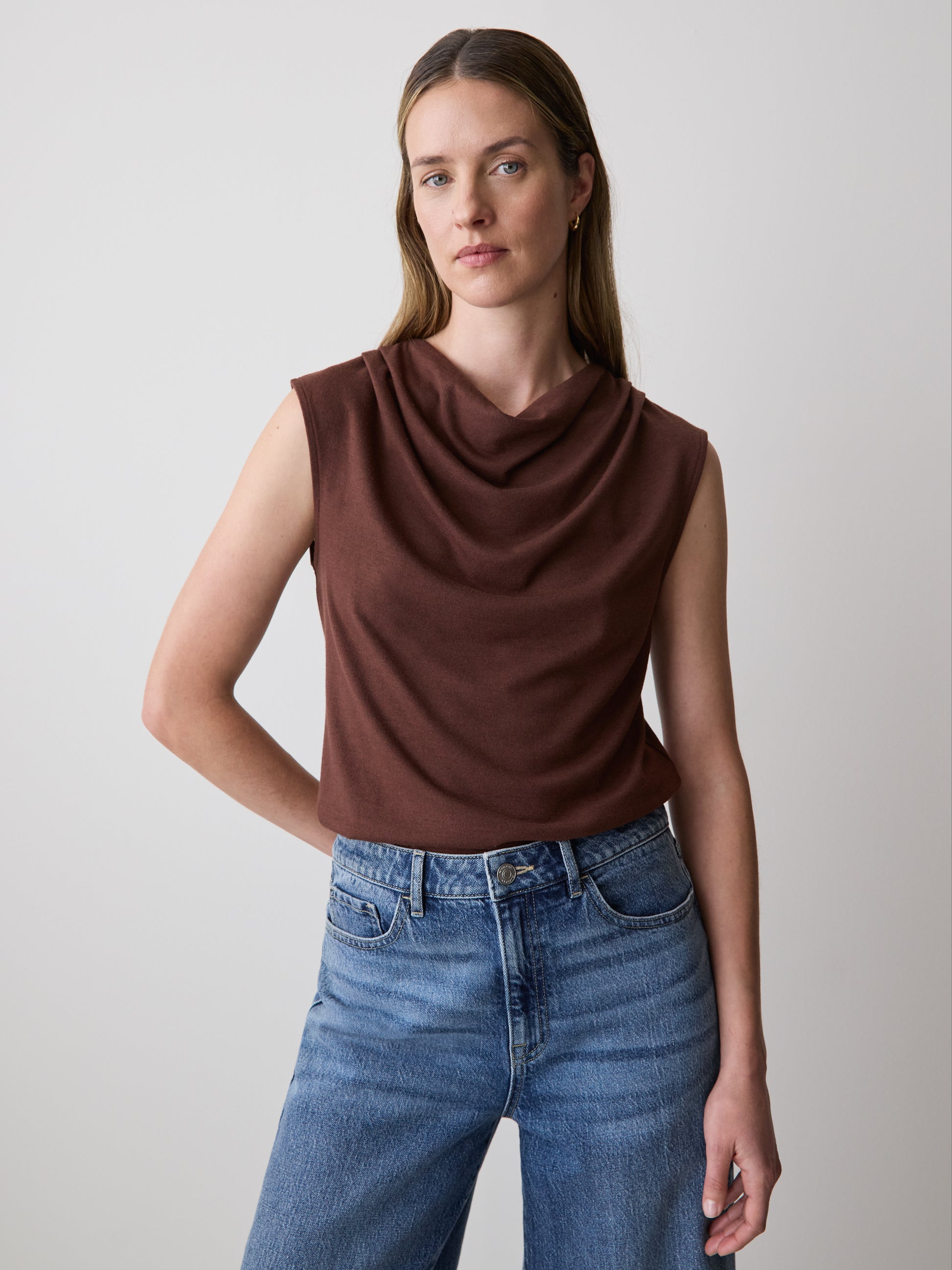 Sleeveless Top with Cowl Neckline