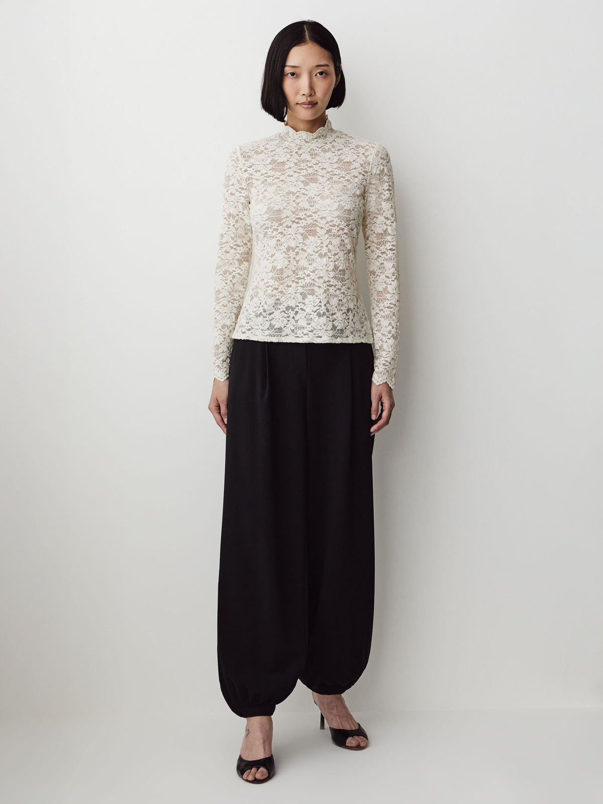 Long-Sleeve Mock-Neck Lace Top