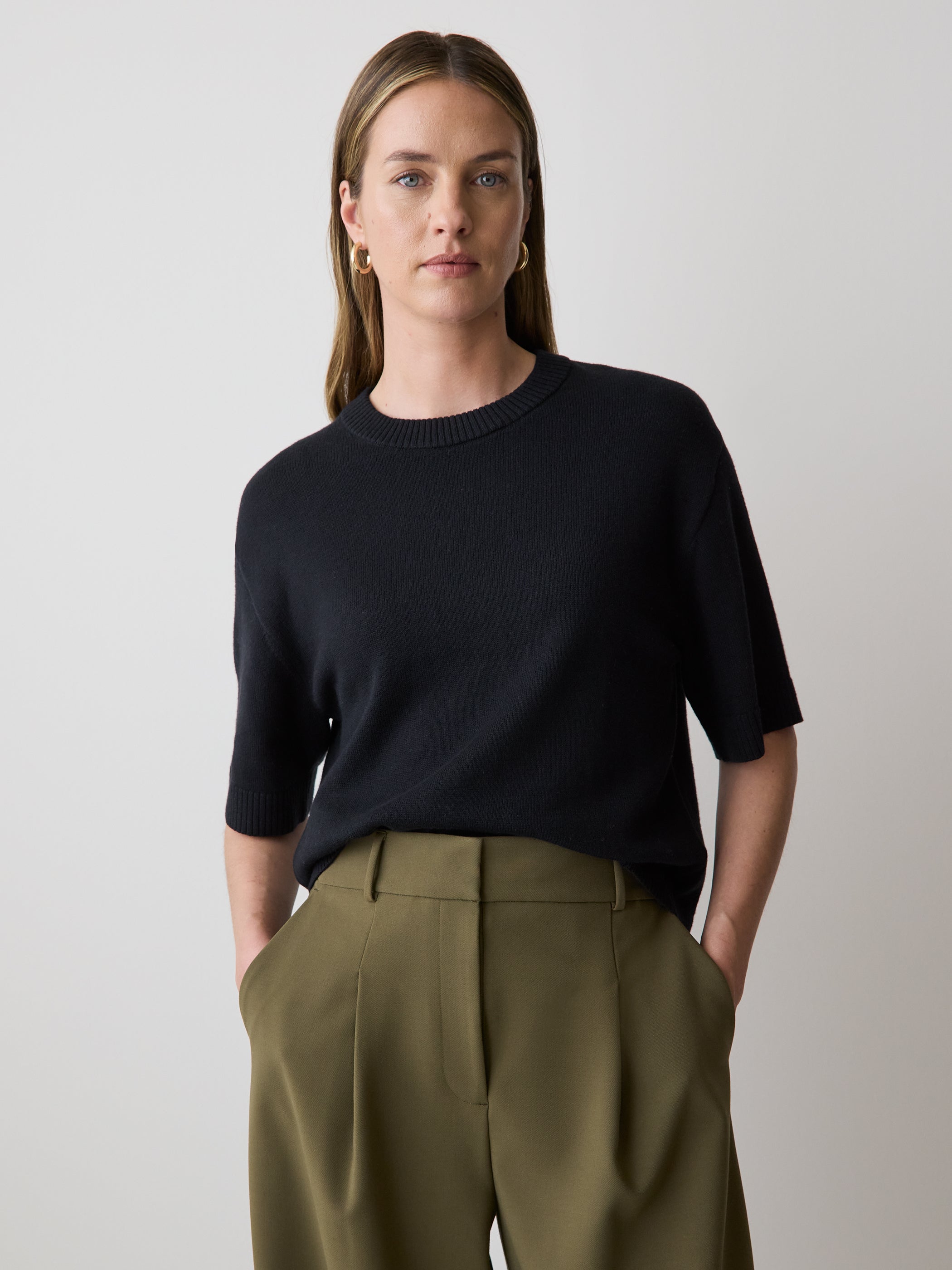 Women's Wool-Blend Short-Sleeve Crew-Neck Sweater – RW&CO
