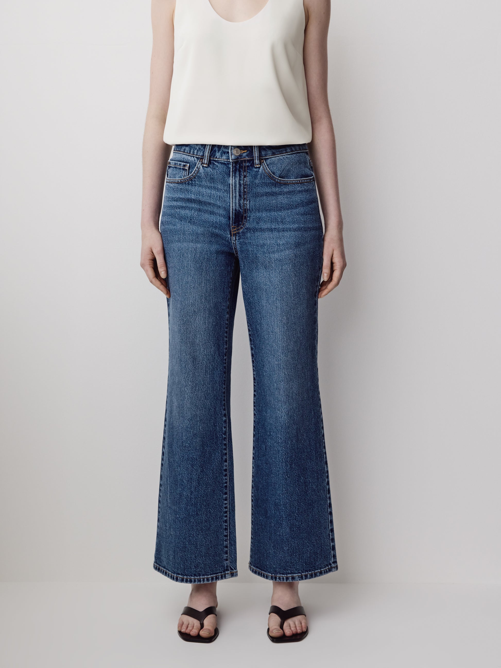 Woven Denim Pant High Rise Wide Leg