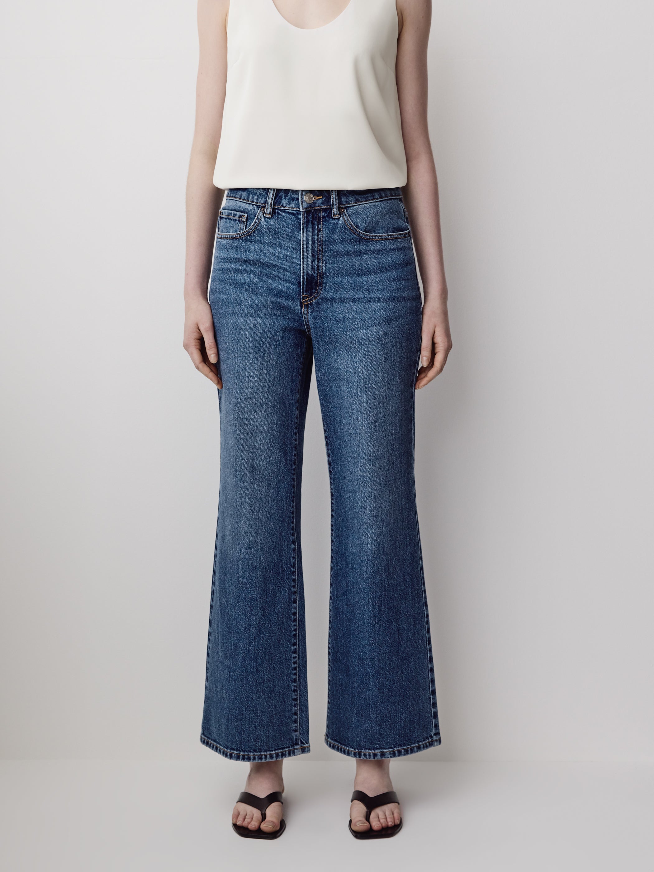 Woven Denim Pant High Rise Wide Leg