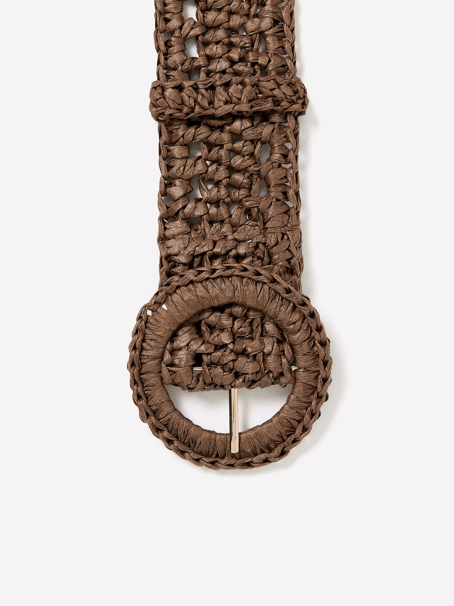 Non-Stretch Raffia Belt with Round Buckle