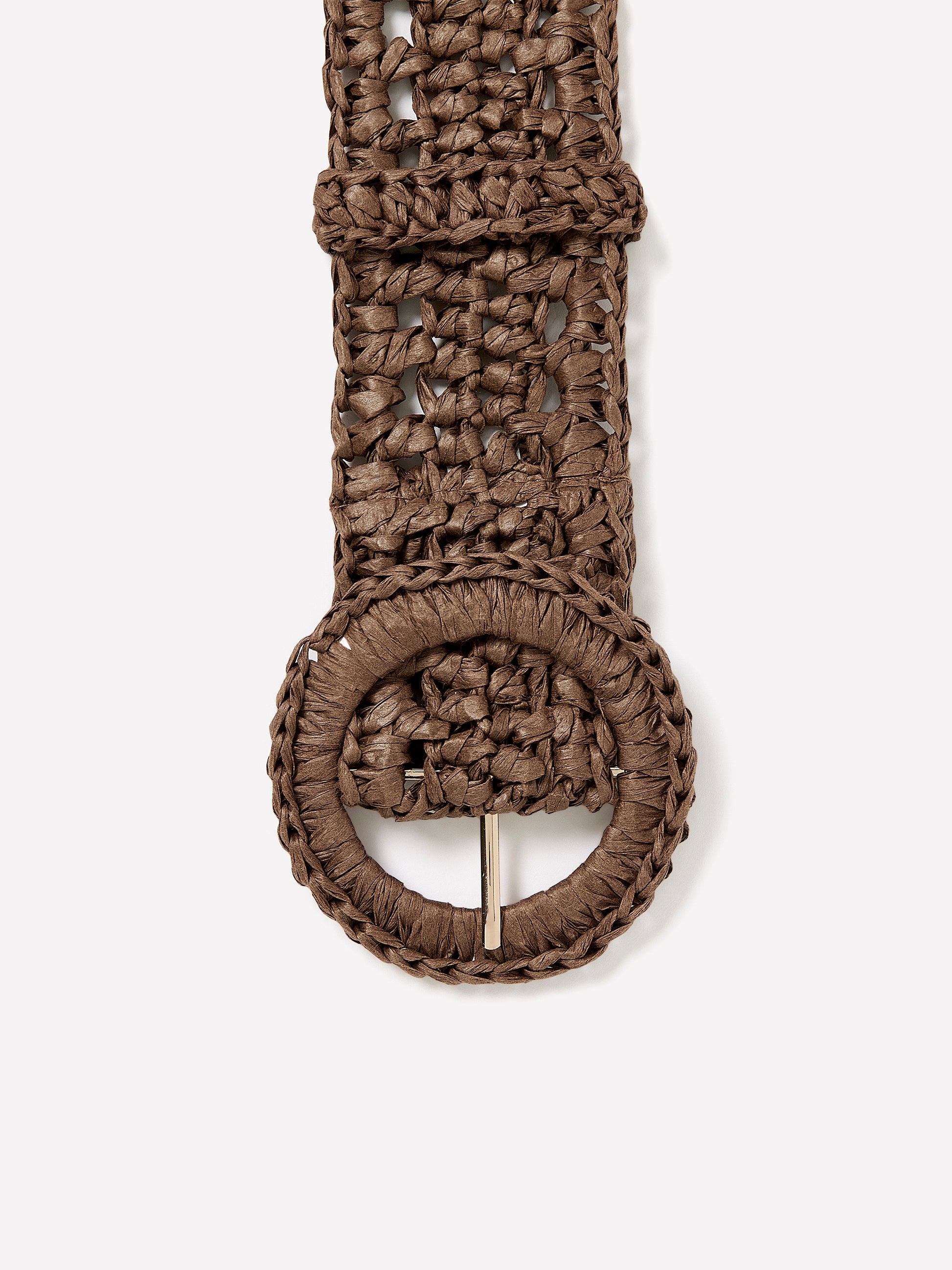 Non-Stretch Raffia Belt with Round Buckle