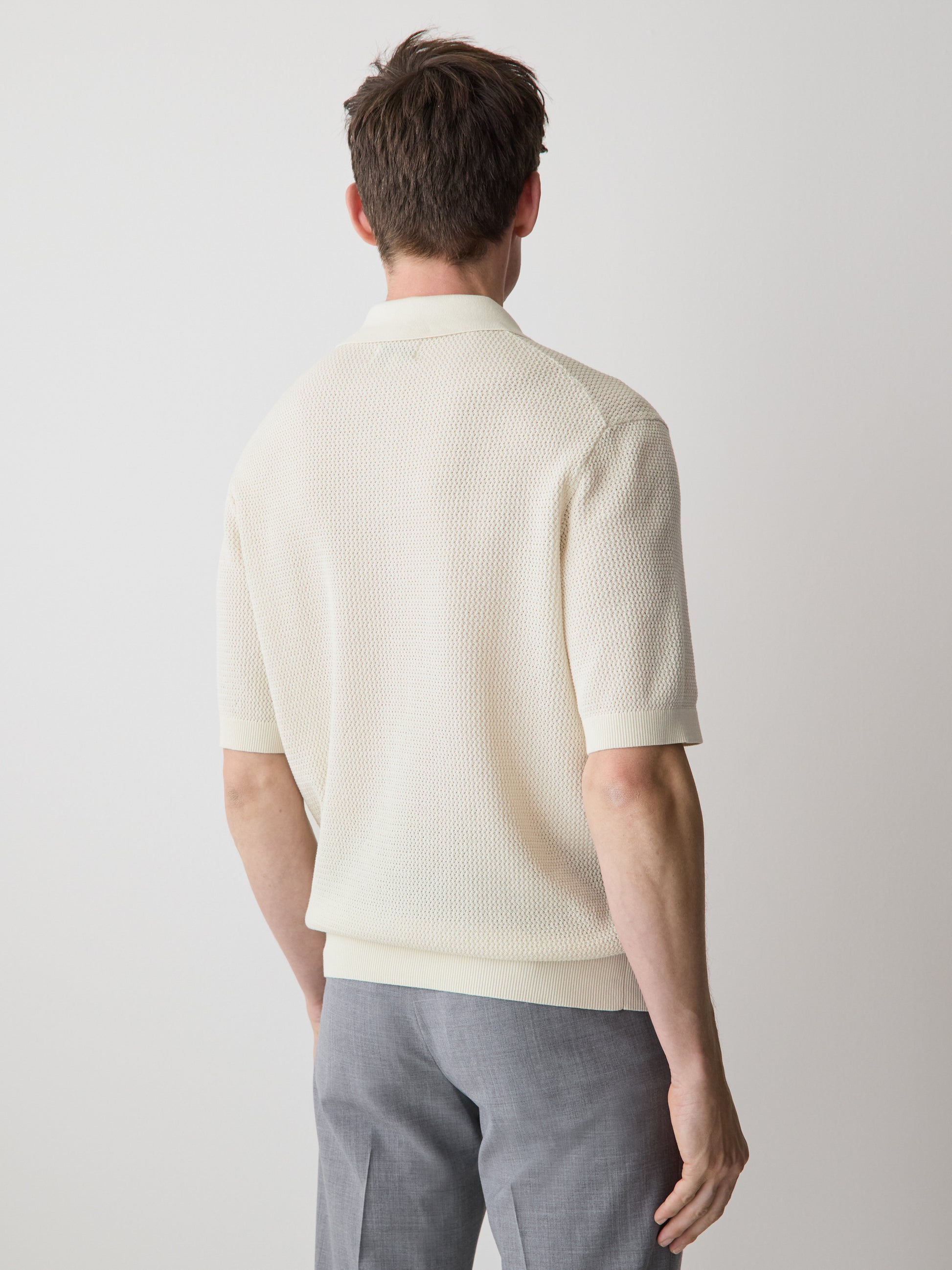 Textured Short-Sleeve Polo Sweater