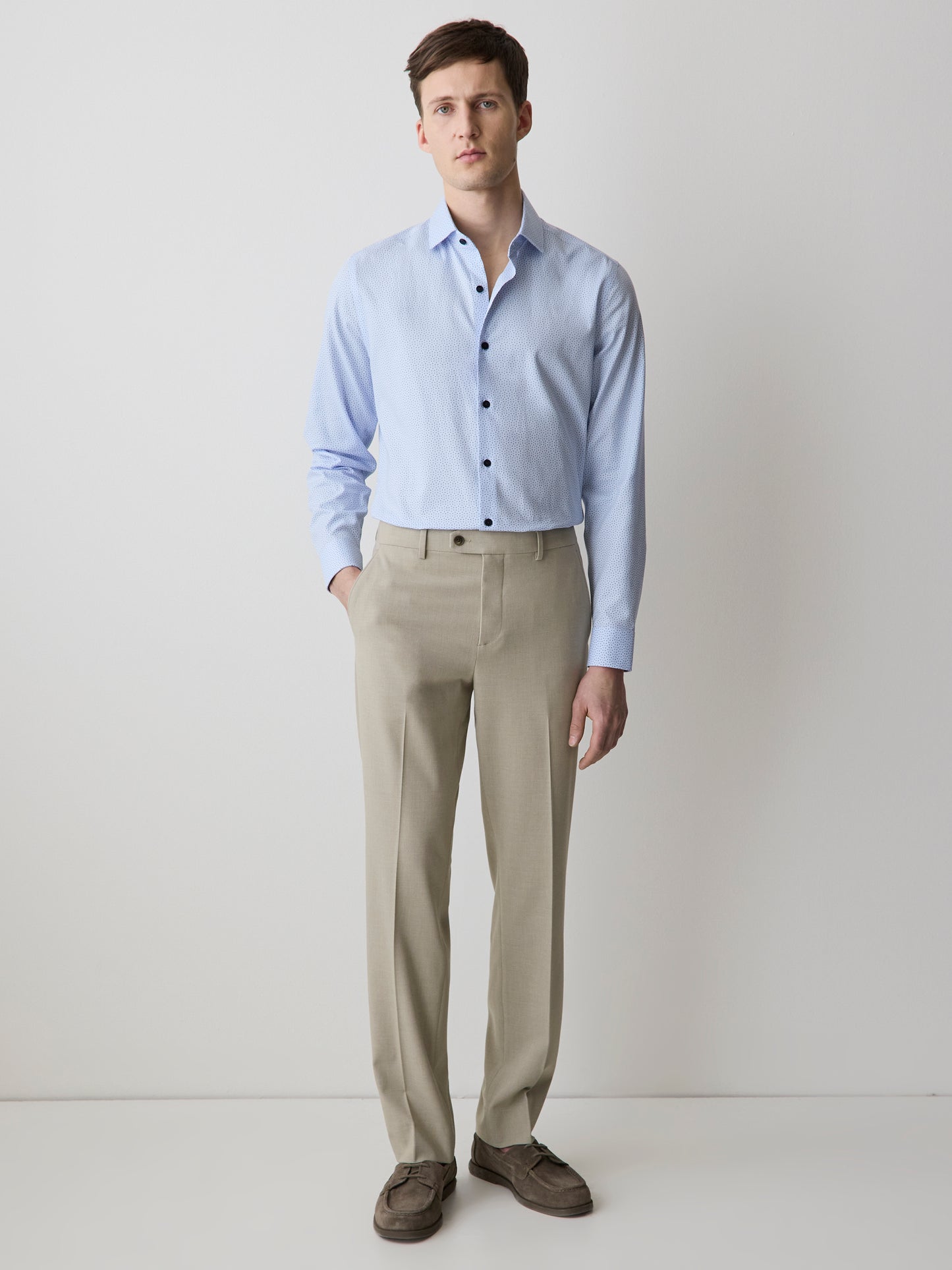 Navy Tailored Fit Dress Shirt with Geo Pattern