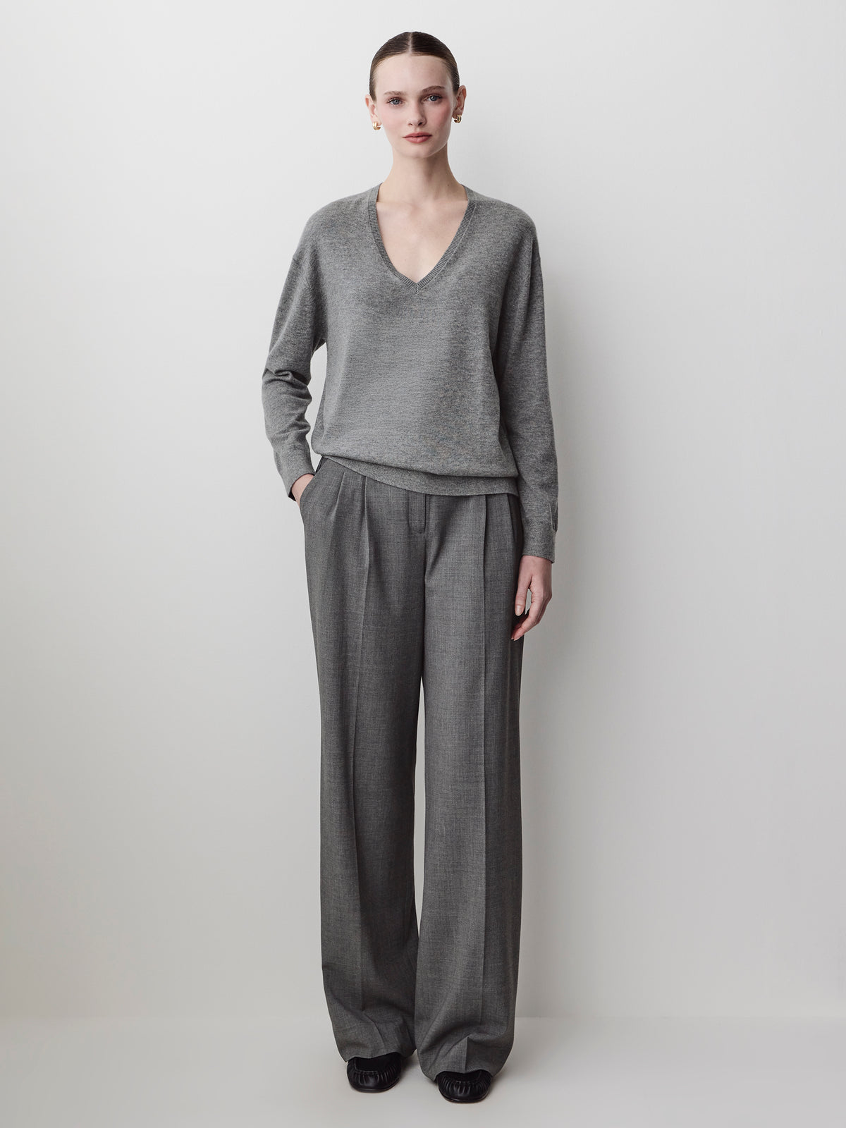 Long-Sleeve V-Neck Oversized Merino Sweater