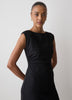 Sleeveless Woven Dress with Cow Neck, Polyester Blend