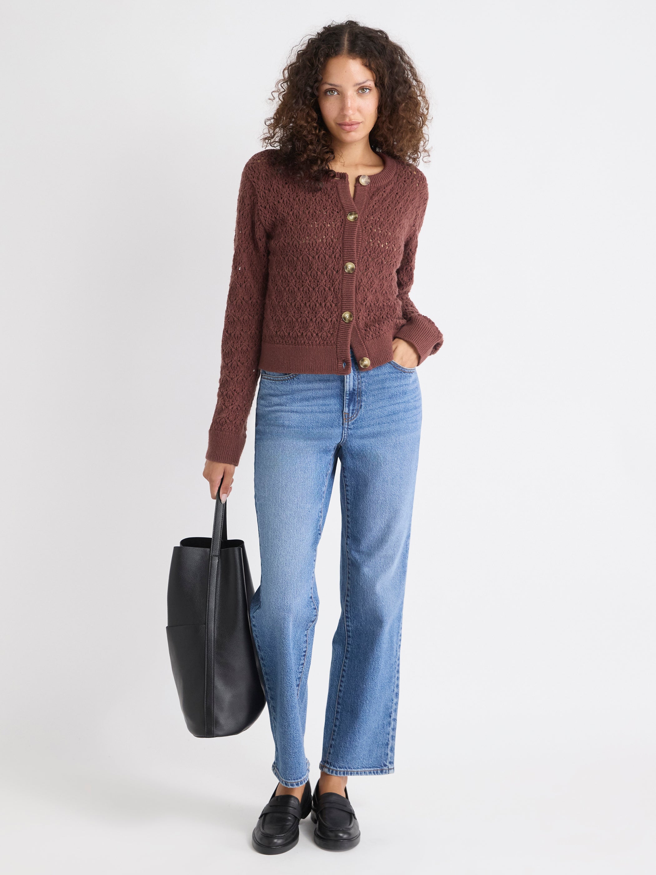 Cardigan Court à Manches Longues en Mailles de Fantaisie